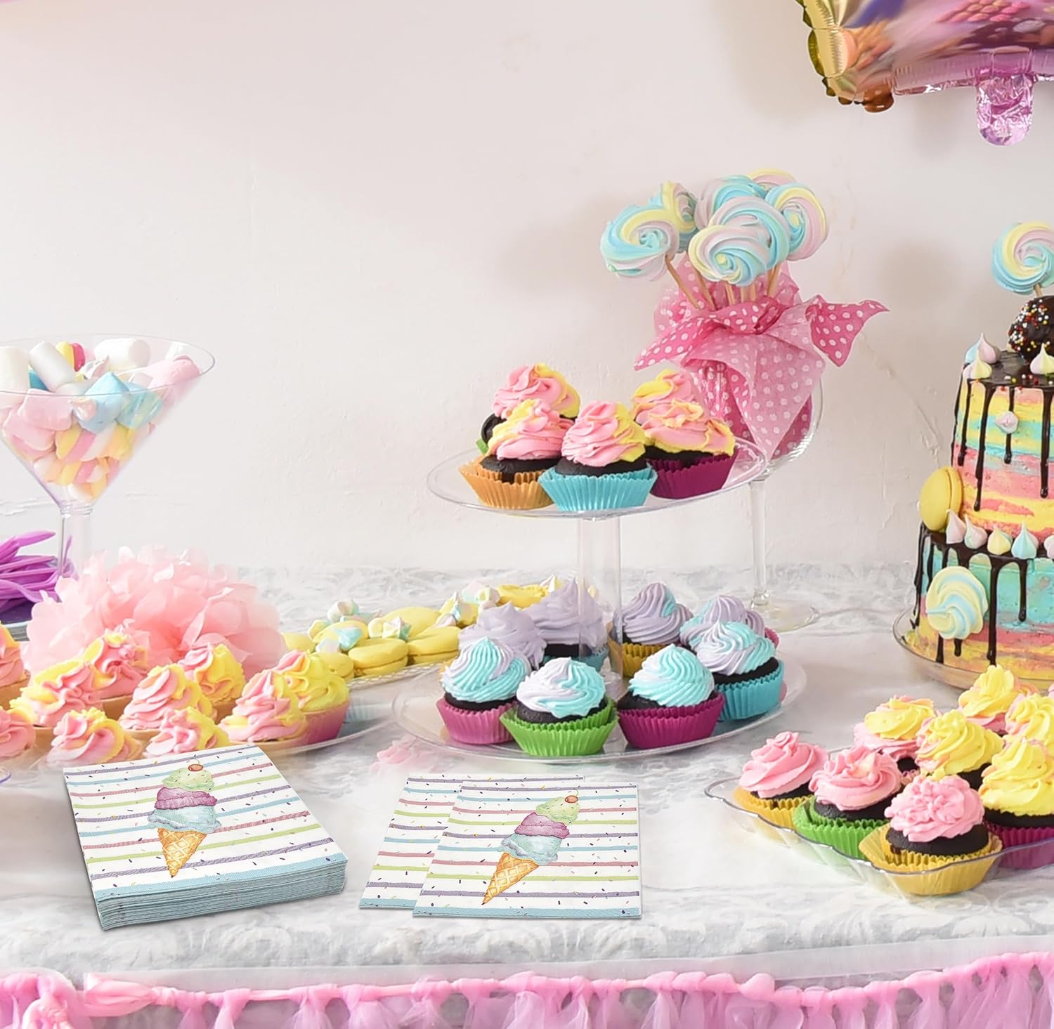 Gift Boutique Ice Cream Cone Napkins for Birthday Parties