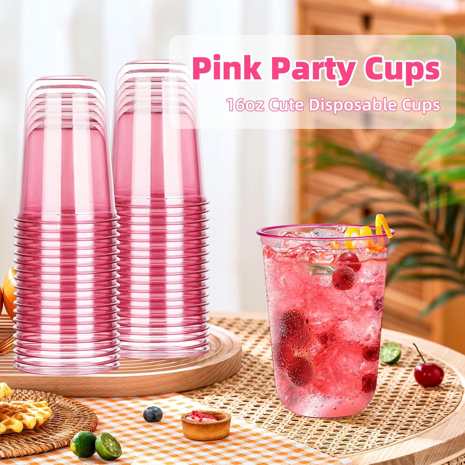 KesaPlan 50 Pcs Pink Plastic Cups 16oz