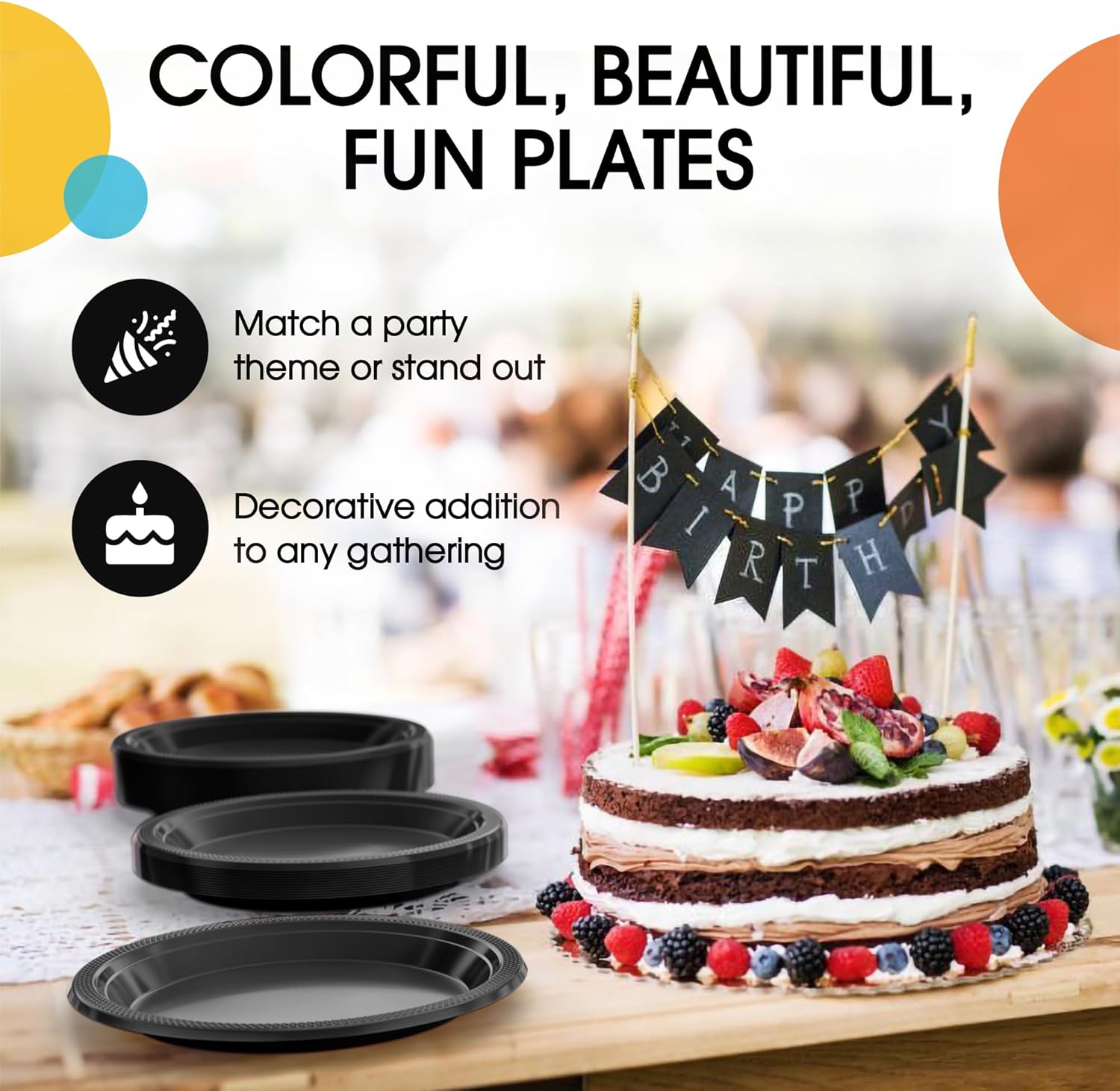 Exquisite 9 Inch Black Plastic Plates 100 Pcs Set