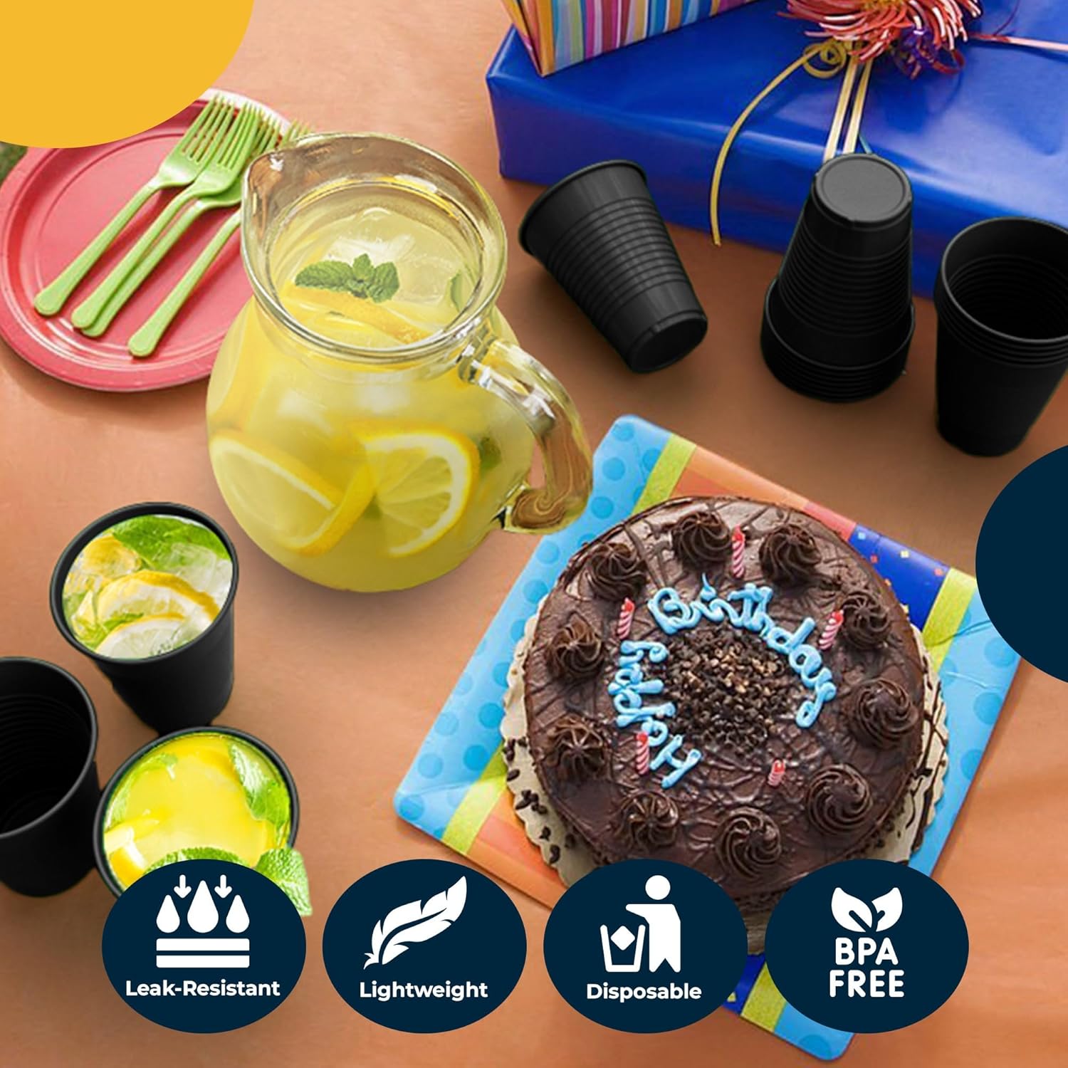Exquisite 12 Oz Black Plastic Cups 50 Pack