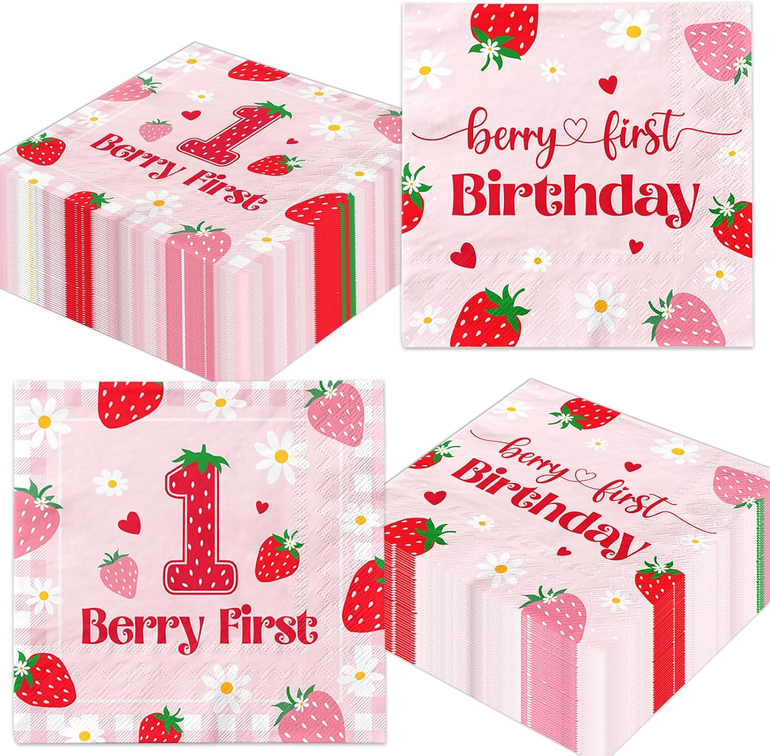 48pcs Strawberry First Birthday Napkins for Girls