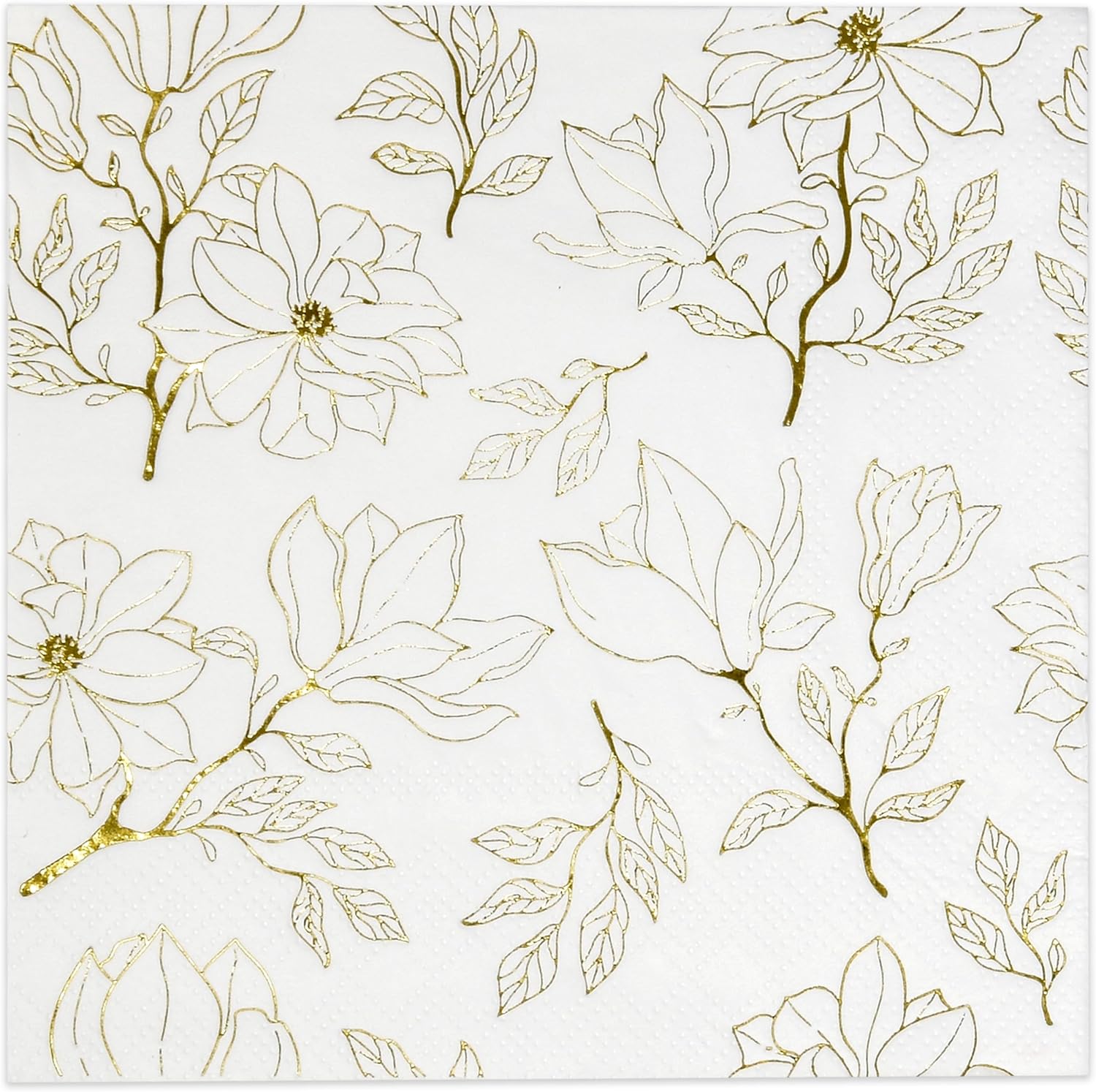Gift Boutique Floral Napkins Gold White Disposable 10x10 Inches