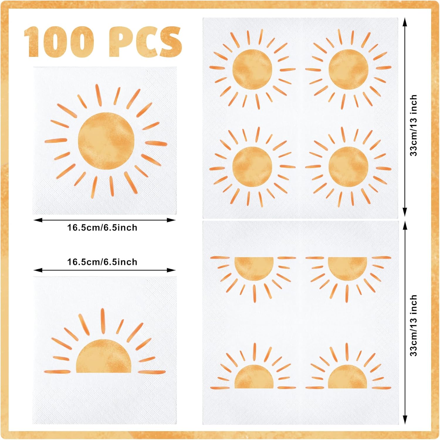 100 PCS Boho Sun Paper Napkins for Birthday Party