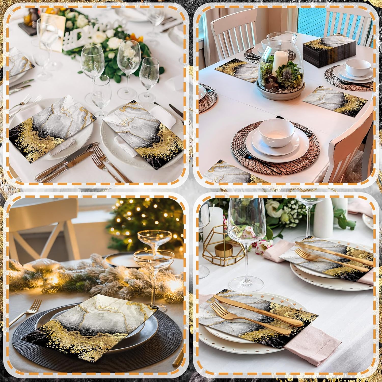 Geyoga 200 Pcs Black Gold Marble Guest Napkins