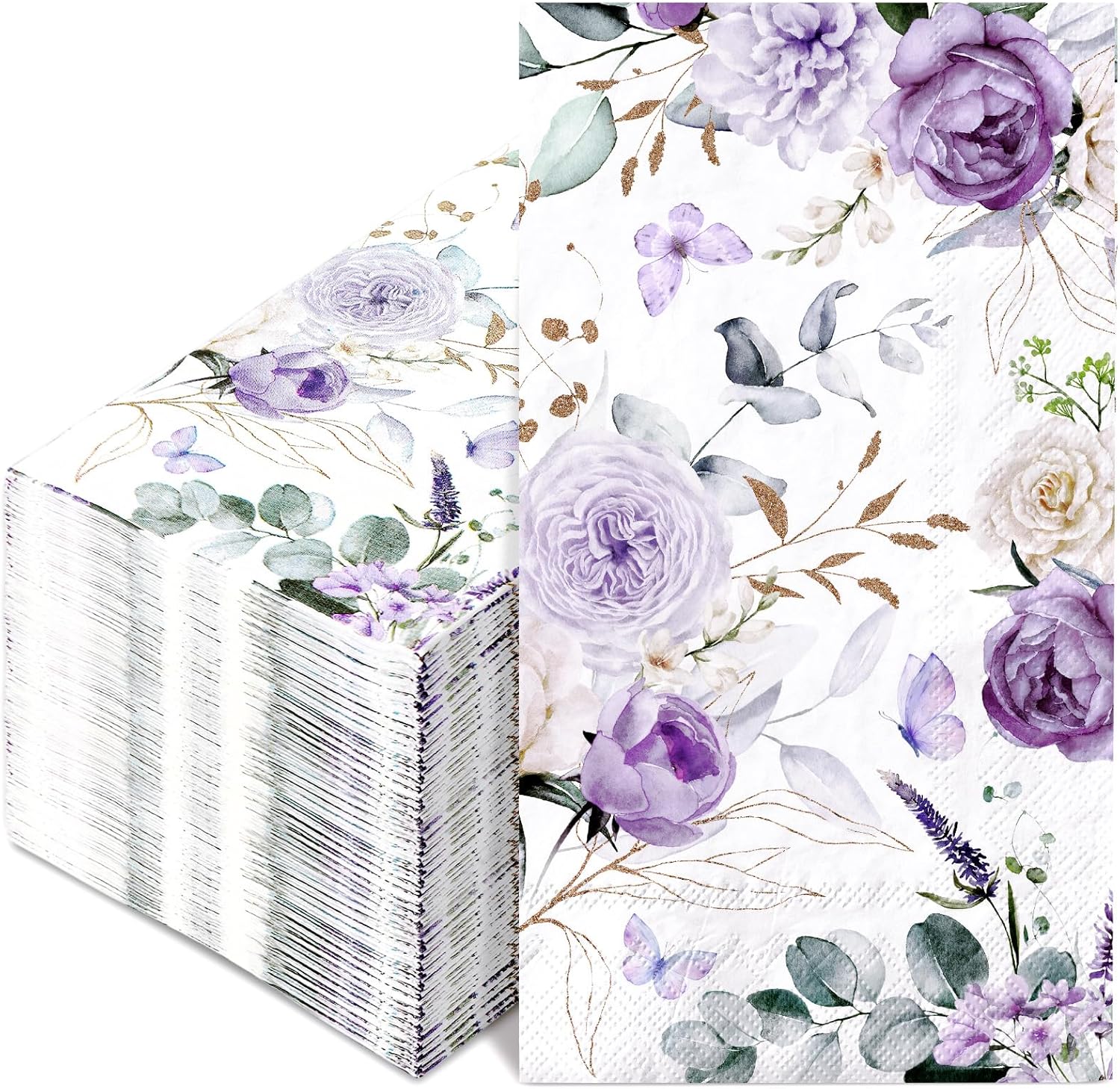 100Pcs Watercolor Purple Flower Butterfly Napkins