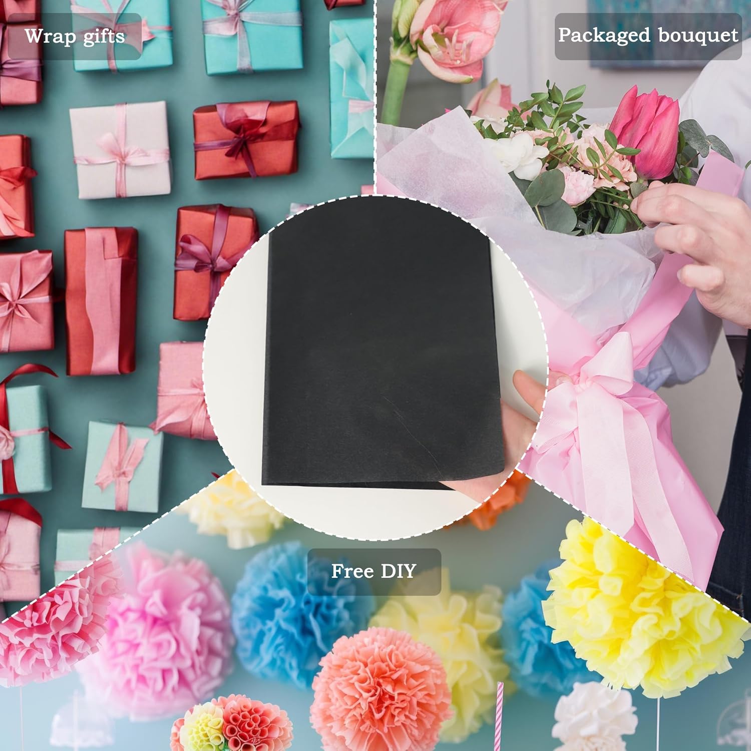 PINWATT 1000 Sheets 20x15 Gift Wrapping Tissue Paper Bulk Black