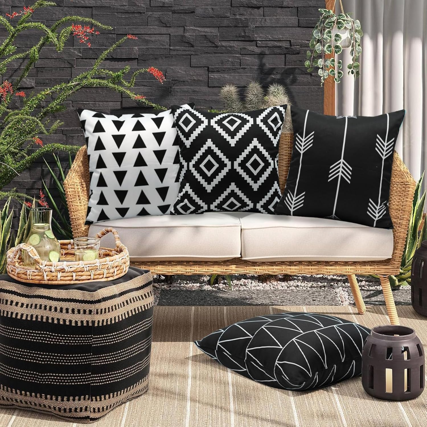 Waterproof Throw Pillow Covers Set of 4 18x18 Black and White