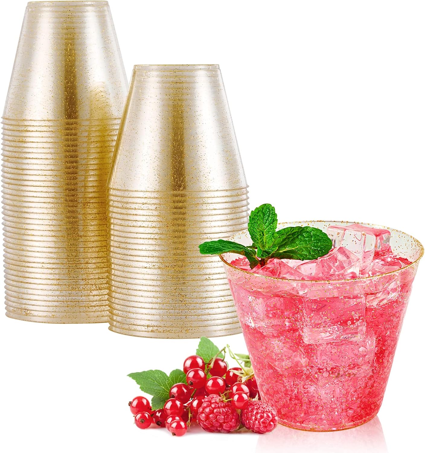 JOLLY CHEF 50 Pack Glitter Plastic Cups 9 oz