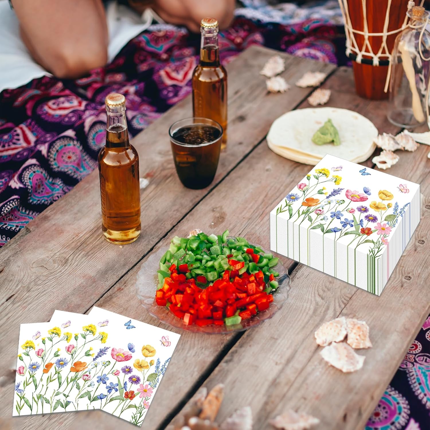 50 Count Wild Flowers Decorative Napkins for Parties