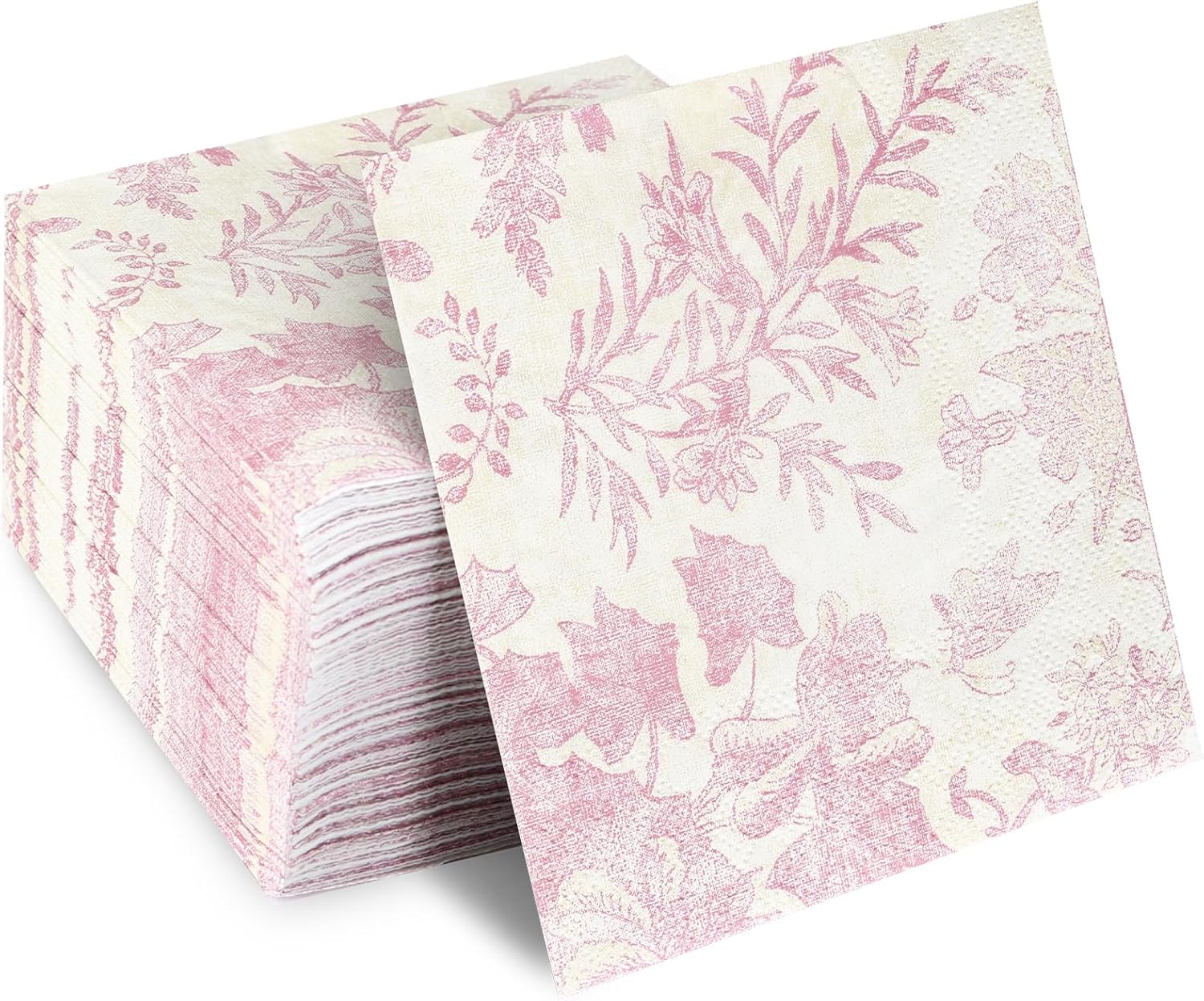 100 Pack Pink Floral Cocktail Napkins for Parties