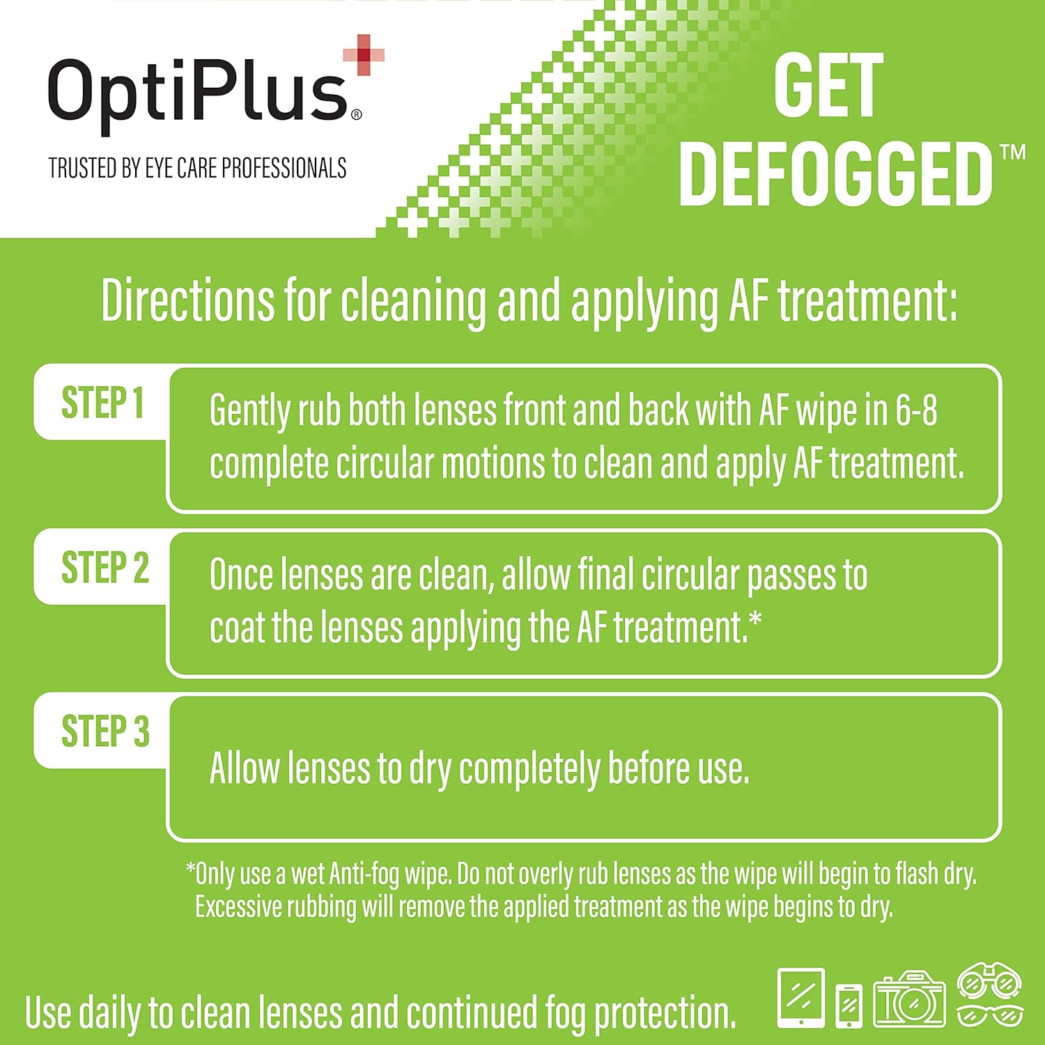 OptiPlus Anti-Fog Lens Wipes - Quick Dry Scratch Free