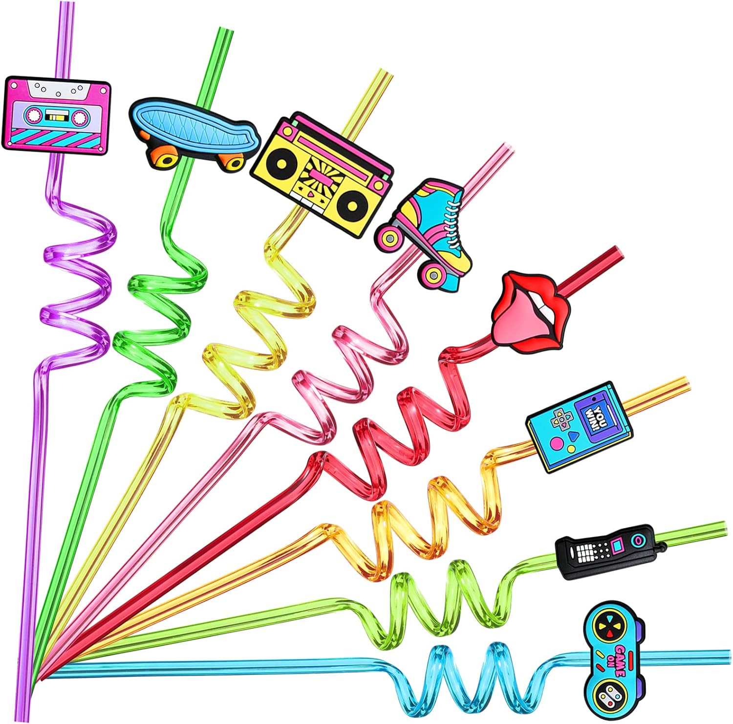 24 Retro 90s Party Straws with Cleaning Brush