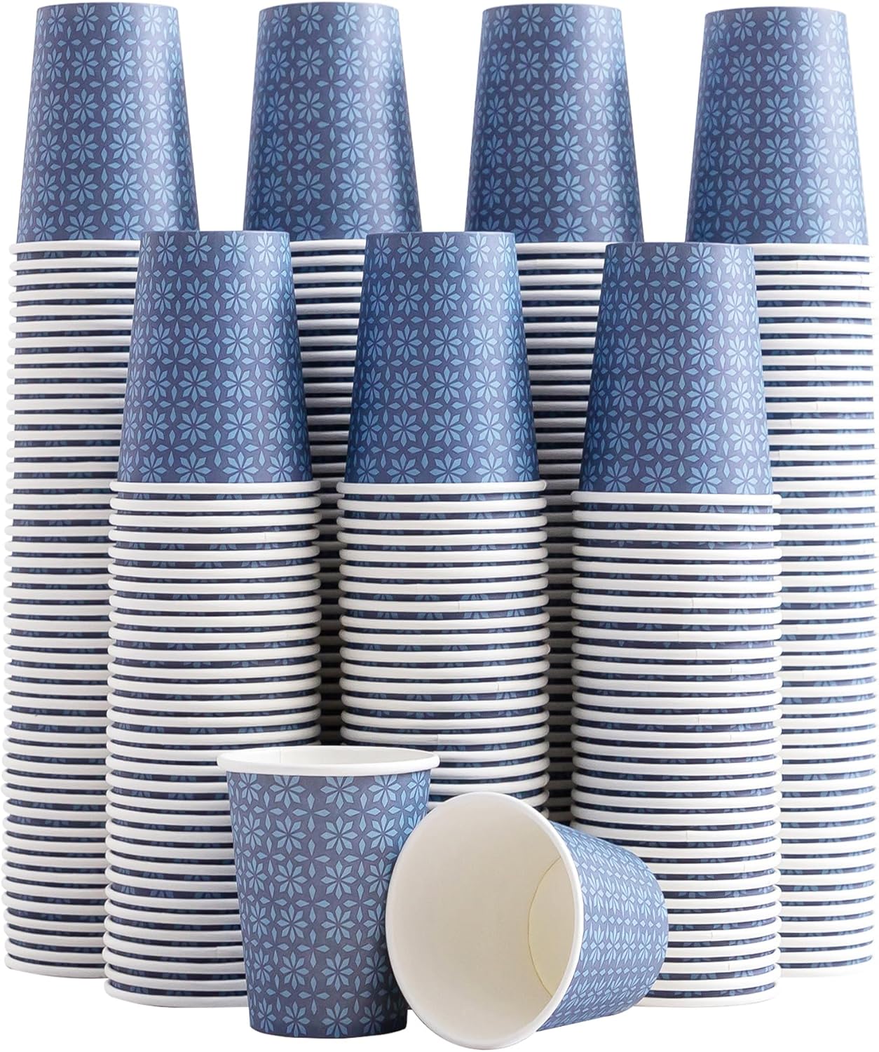 300 Pack Paper Cups 8 Oz Leak Proof Navy Floral Design
