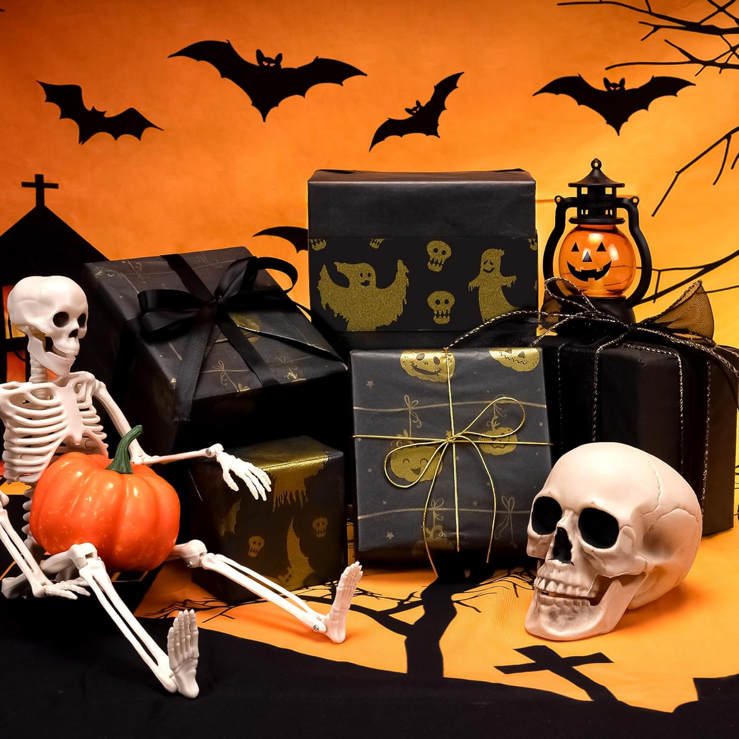 Larcenciel Halloween Tissue Paper 60 Sheets Metallic Ghost Pumpkin Gift Wrap