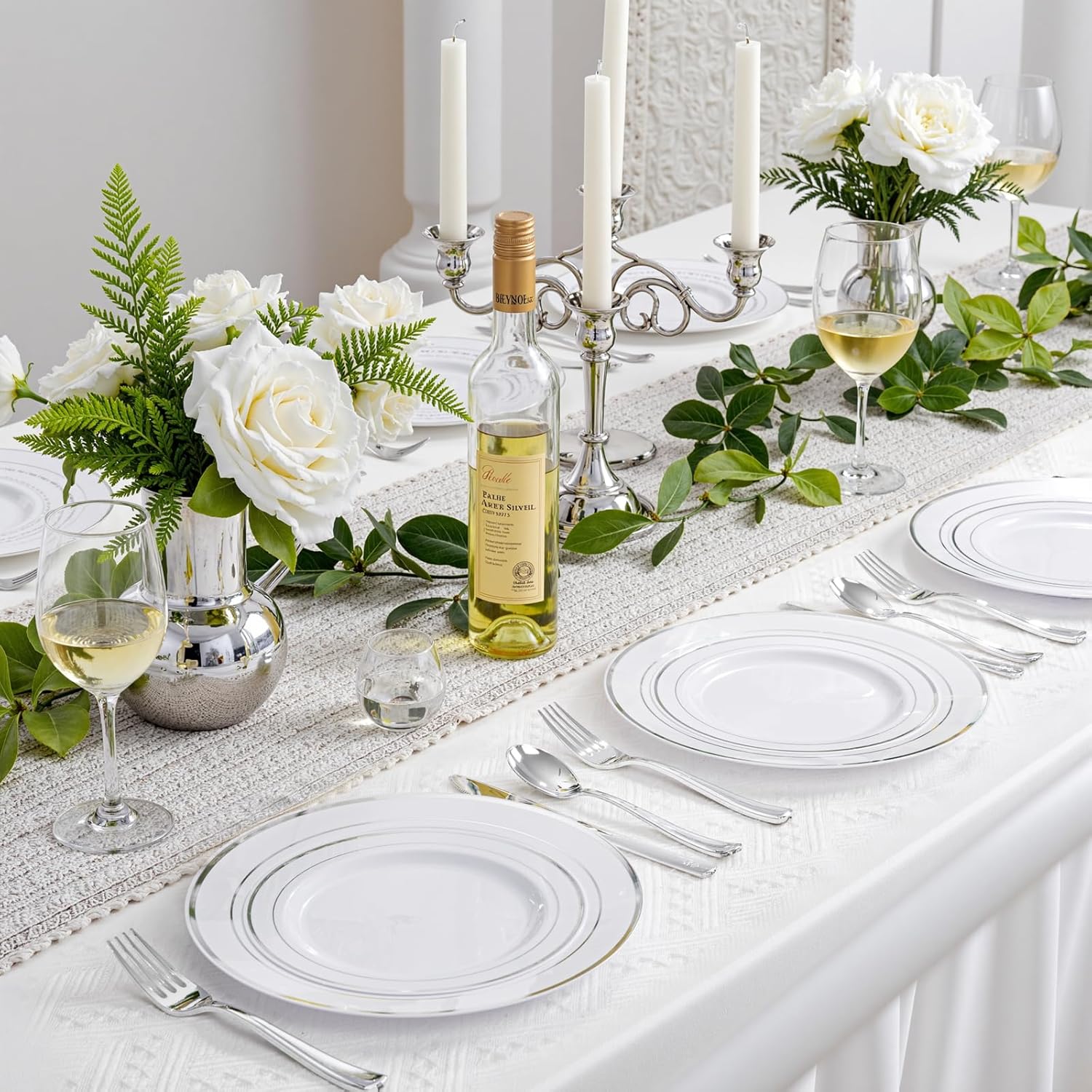 350 Piece Silver Plastic Dinnerware Set for 50 Guests