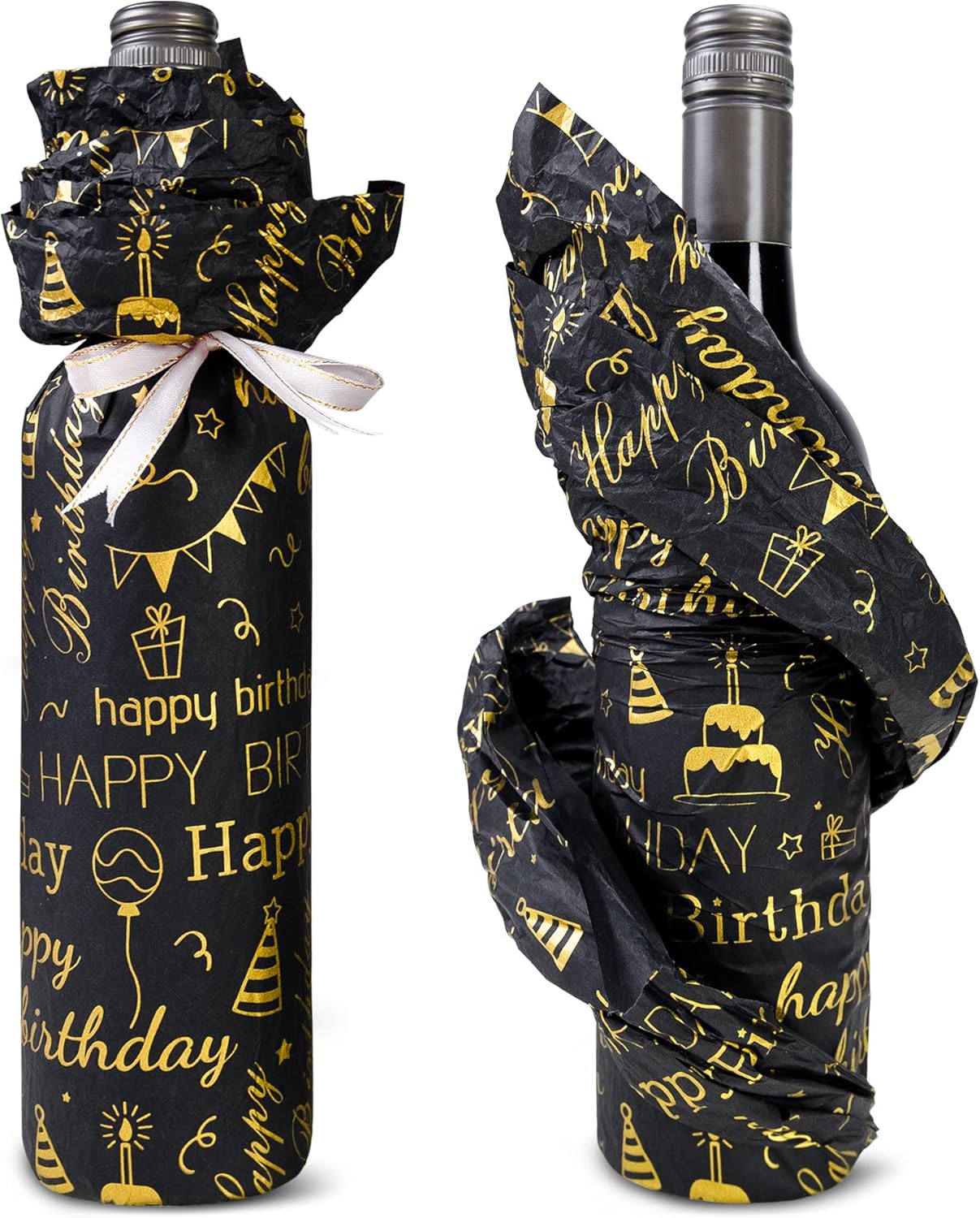 MR FIVE 100 Sheets Birthday Tissue Paper - 20x14 Black Gold Design
