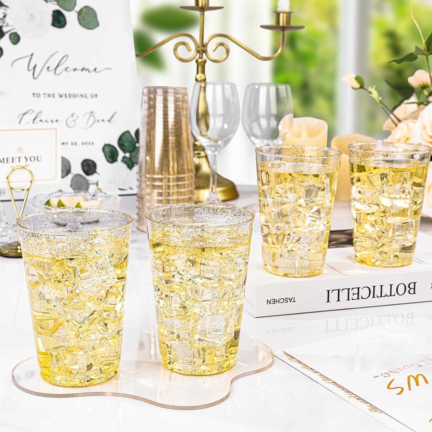 12oz Gold Glitter Disposable Cups 100 Pack