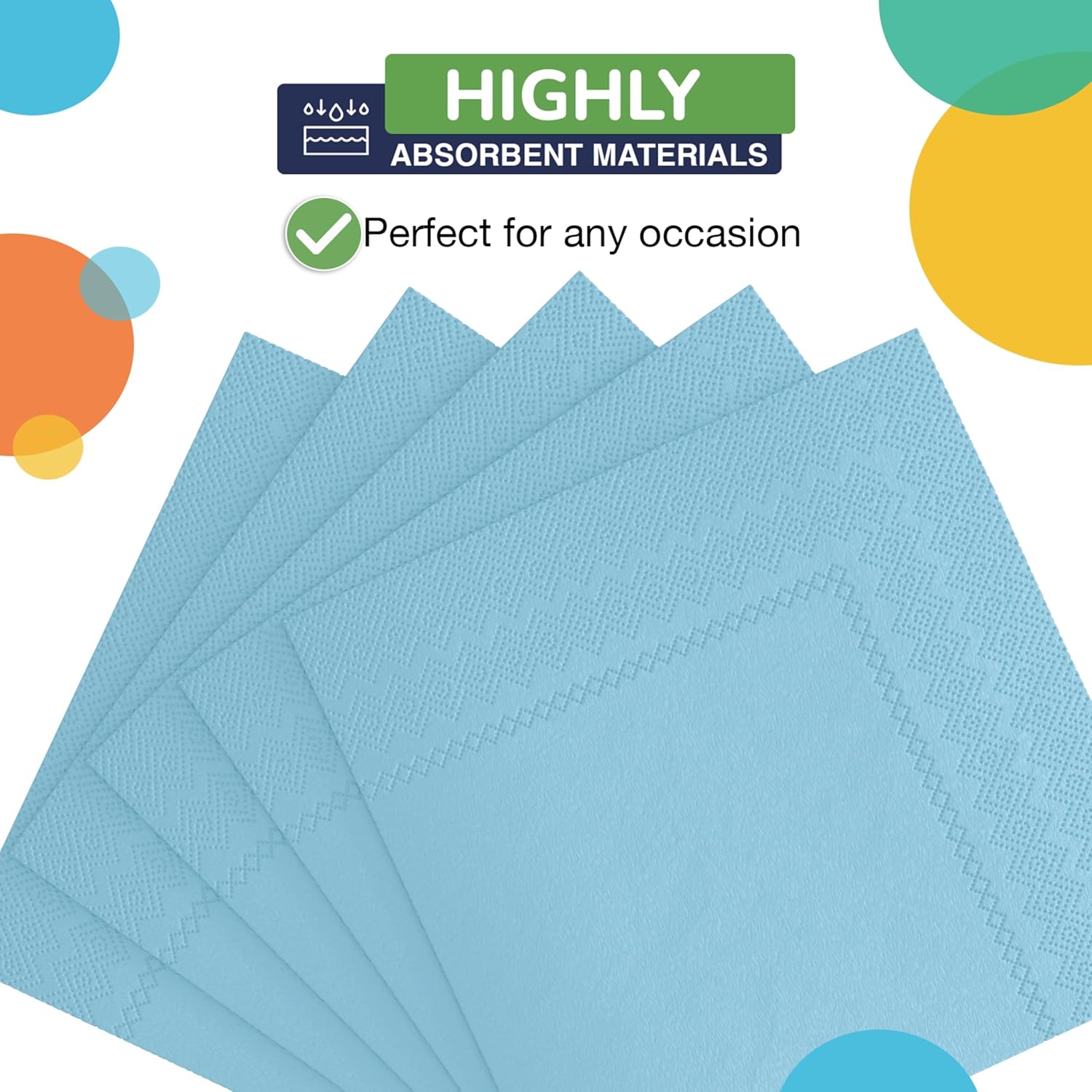 Party Solids Light Blue Disposable Napkins 100 Pcs 2 Ply
