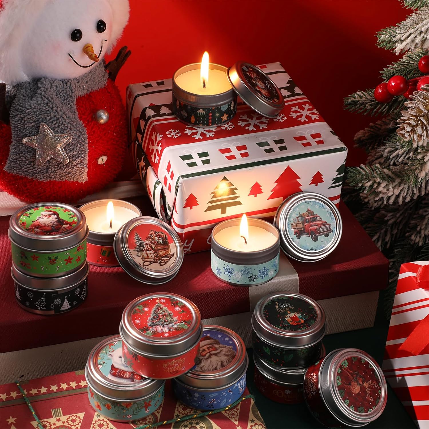 MTLEE 36 Pack Christmas Soy Wax Candles with Organza Bags and Cards