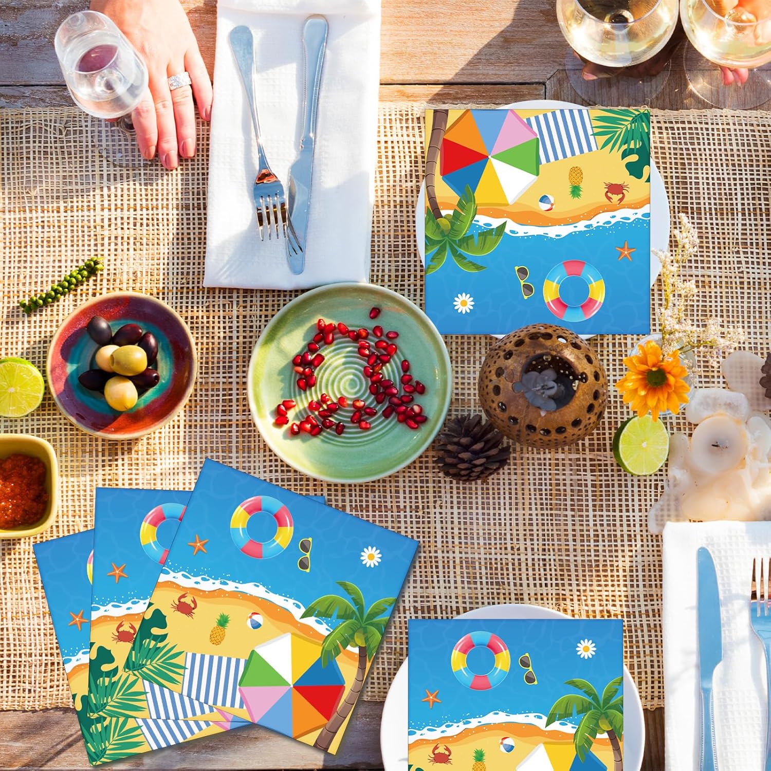 50 Count Summer Beach Paper Napkins with Tropical Design
