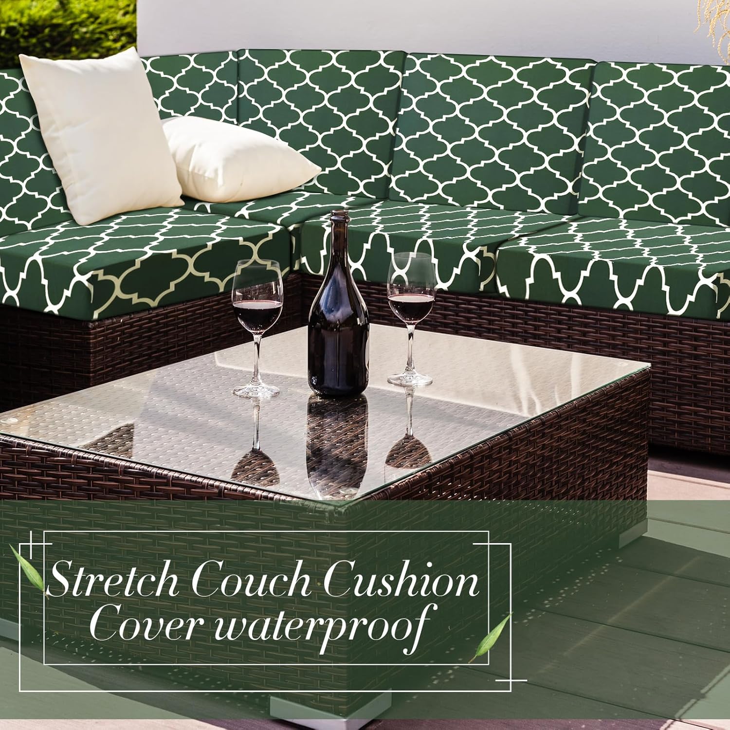 Newwiee 4 Pcs Waterproof Outdoor Cushion Covers Dark Green