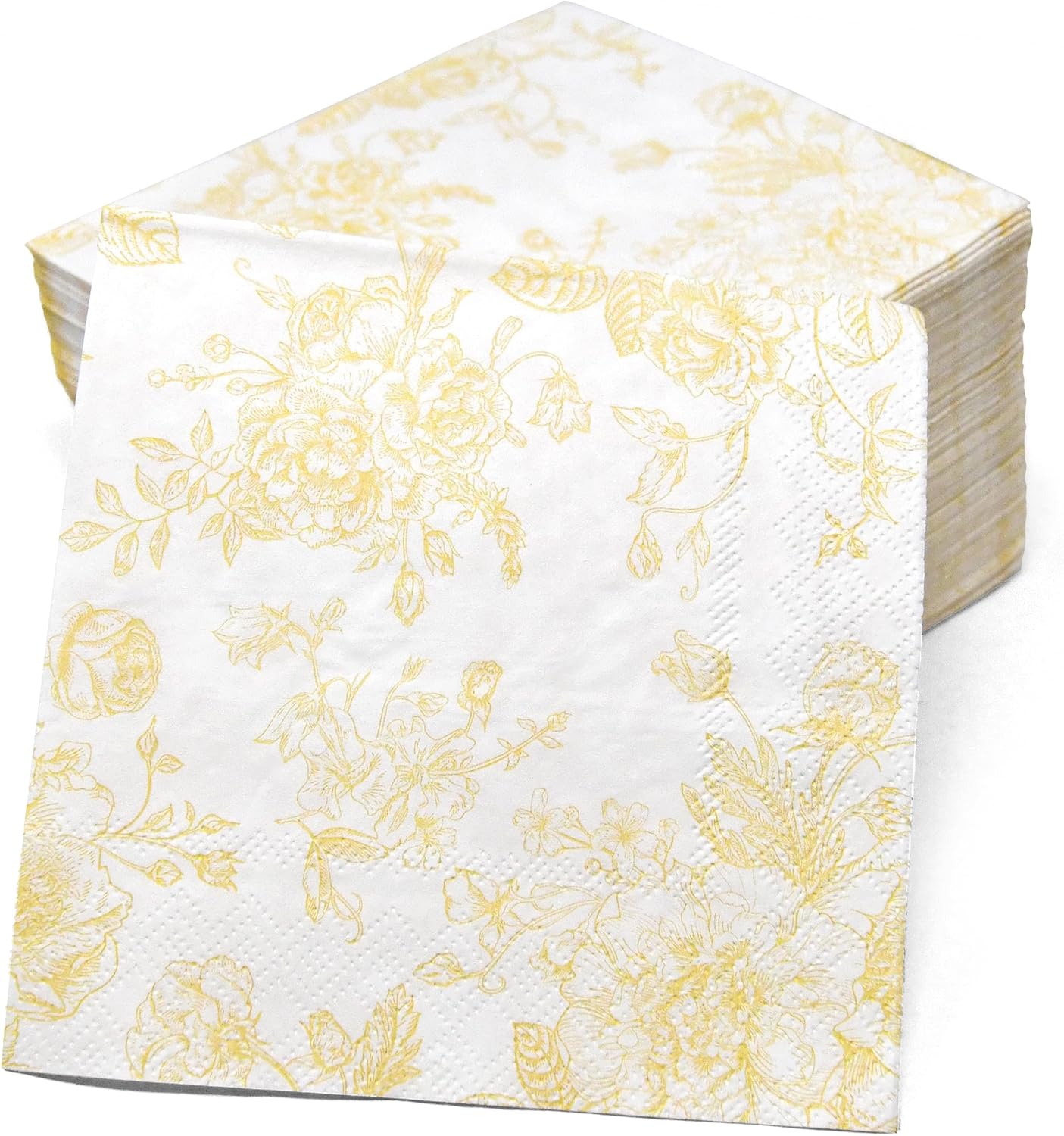 Yellow White Floral Cocktail Napkins for Spring Events