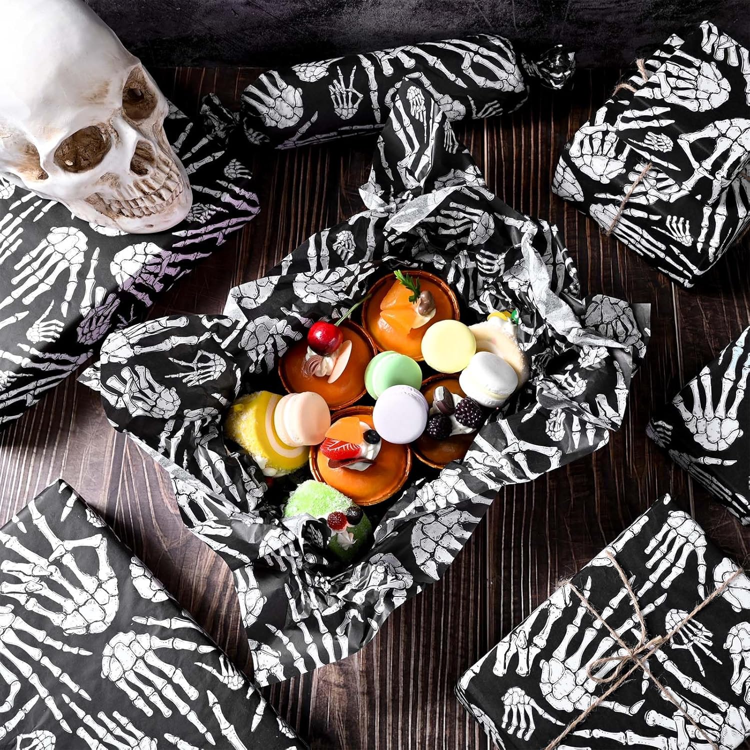 100 Sheets Halloween Tissue Paper 20x14 Inches Skeleton Design