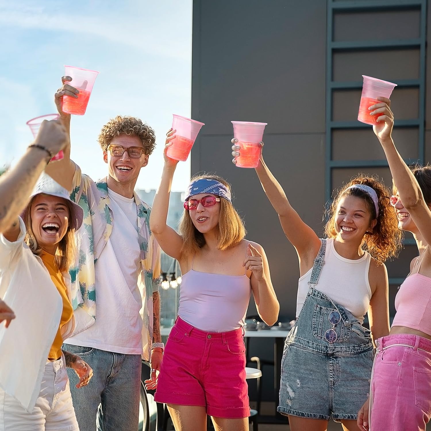 KesaPlan 100 Pack Pink Plastic Party Cups 16 oz