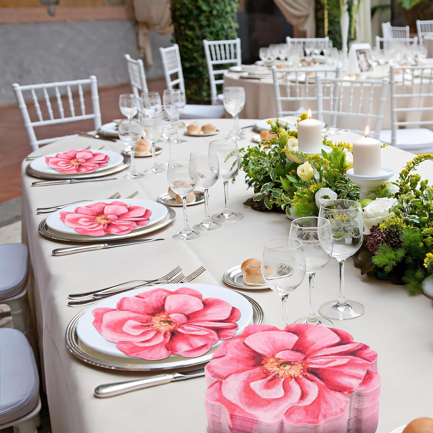 100Pcs Pink Flower Shaped Disposable Napkins for Parties and Events