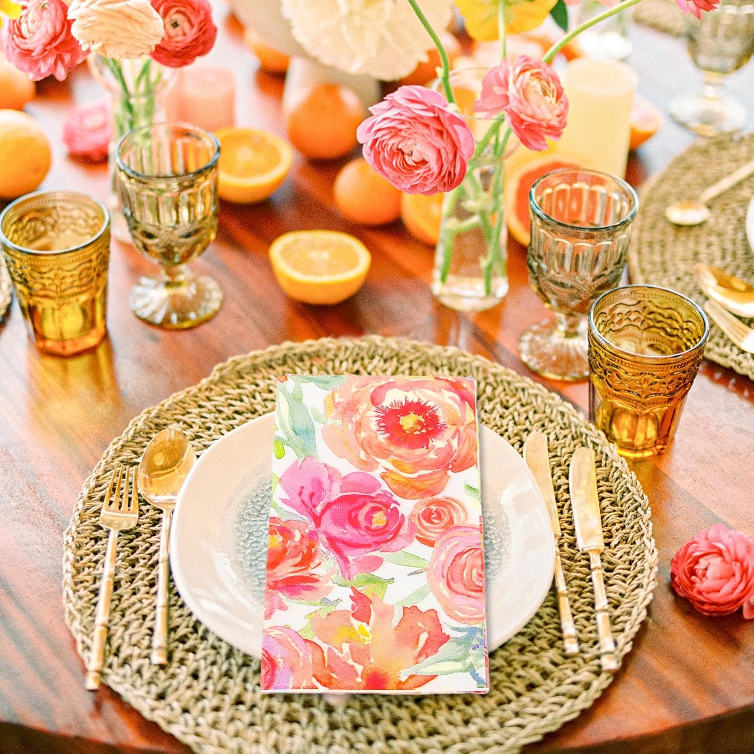 50Pcs Floral Guest Napkins Watercolor Patterned Disposable