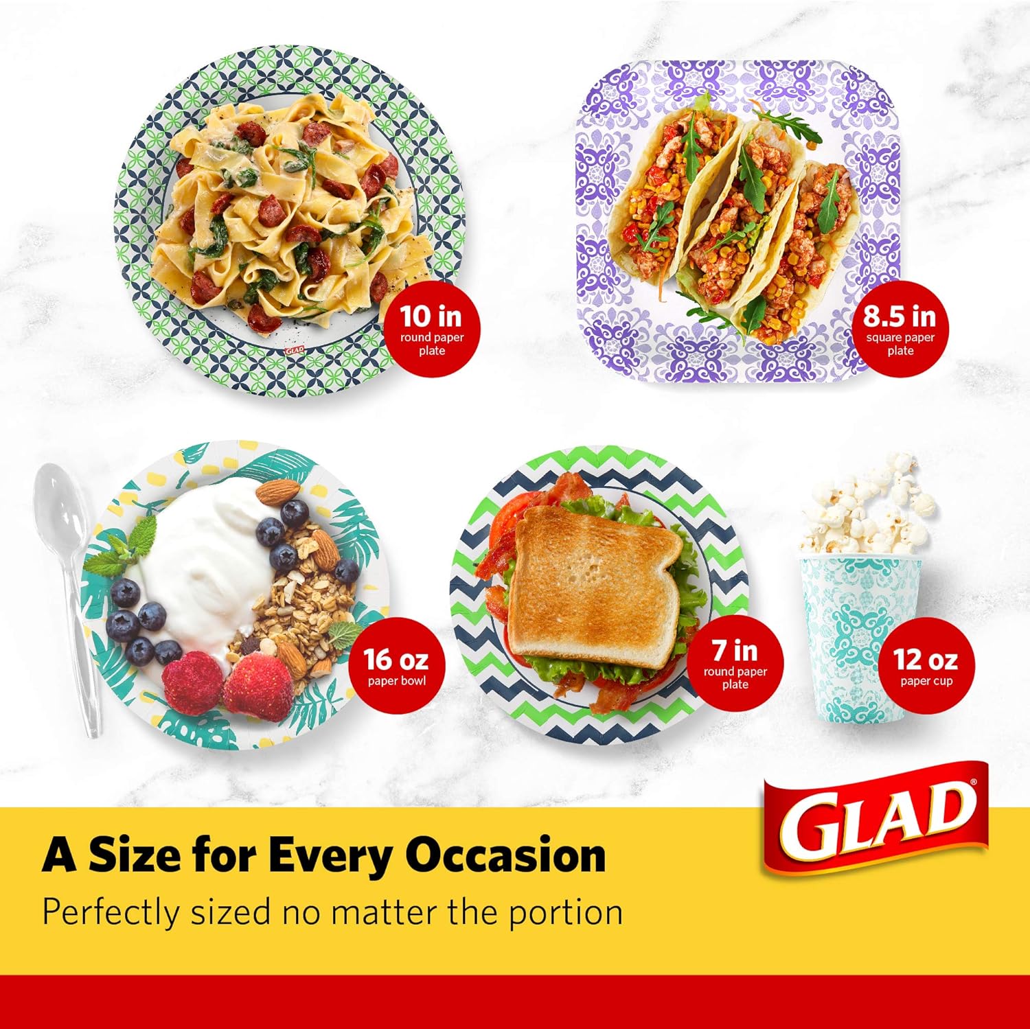 Glad Square Disposable Paper Plates 85 Inch 50 Count
