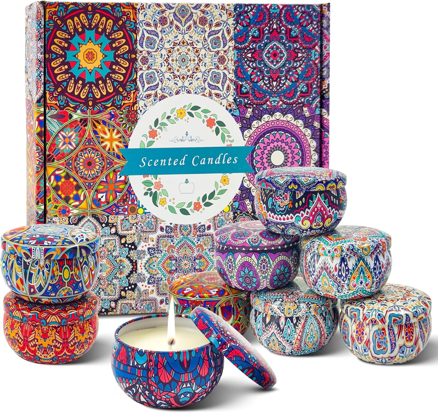 9 Pack Scented Candle Gift Set with Floral Scents