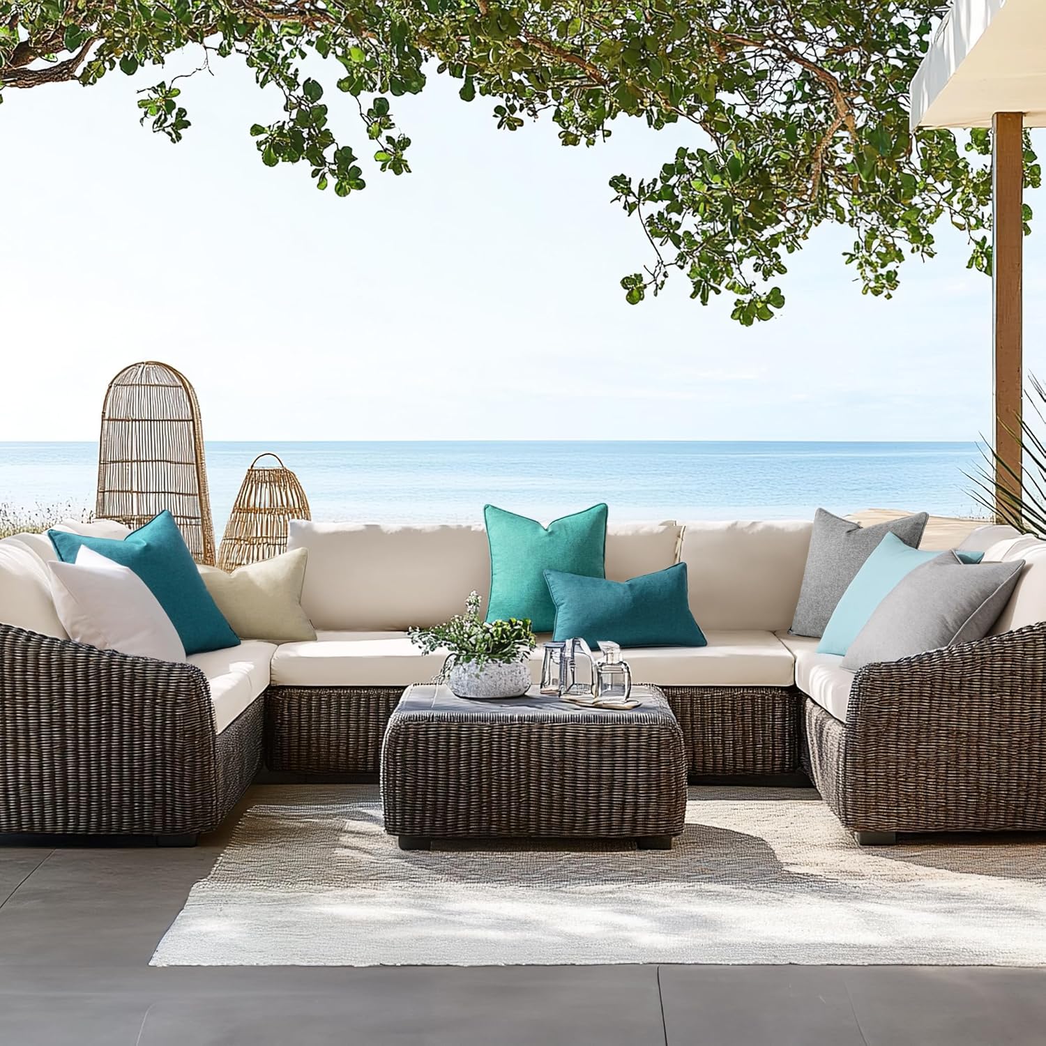 EMEMA 2 Pack Waterproof Outdoor Throw Pillow Covers 12x20 Inch Turquoise