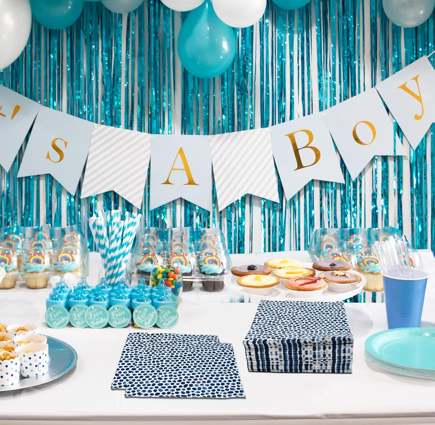 Gift Boutique 100 Pc Blue Dot Disposable Napkins for Parties