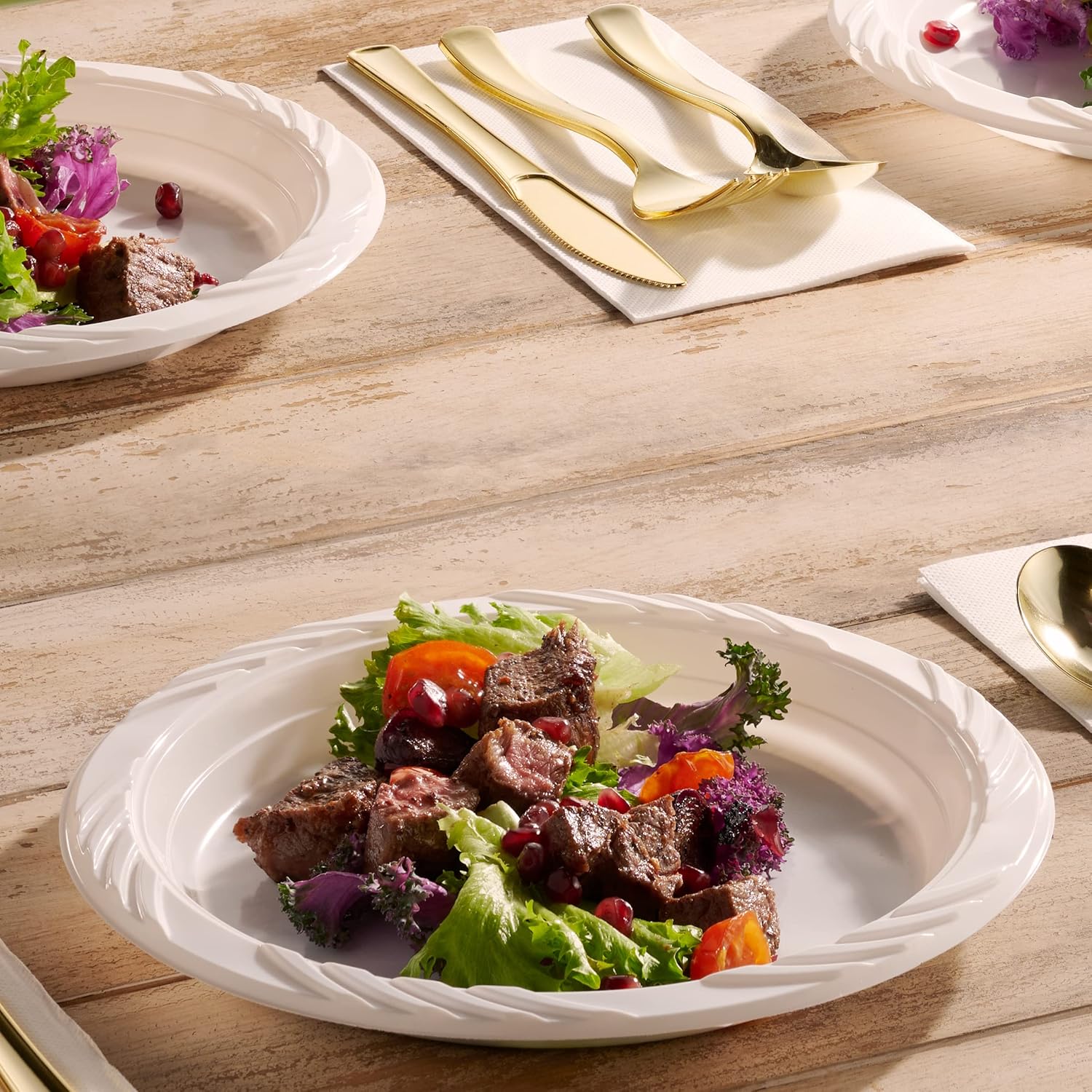 200 Pack White Plastic Dinner Plates 9 Inch