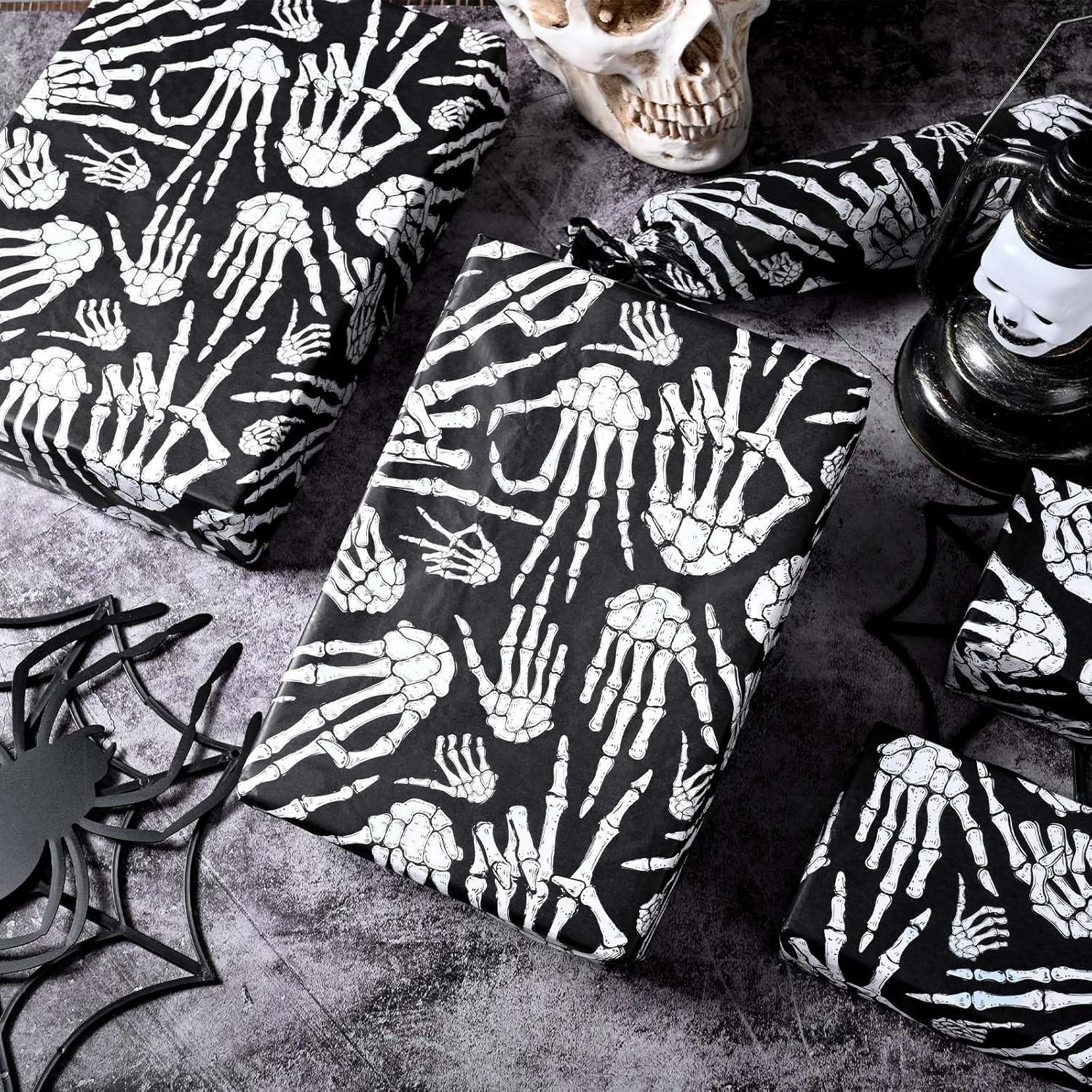 100 Sheets Halloween Tissue Paper 20x14 Inches Skeleton Design