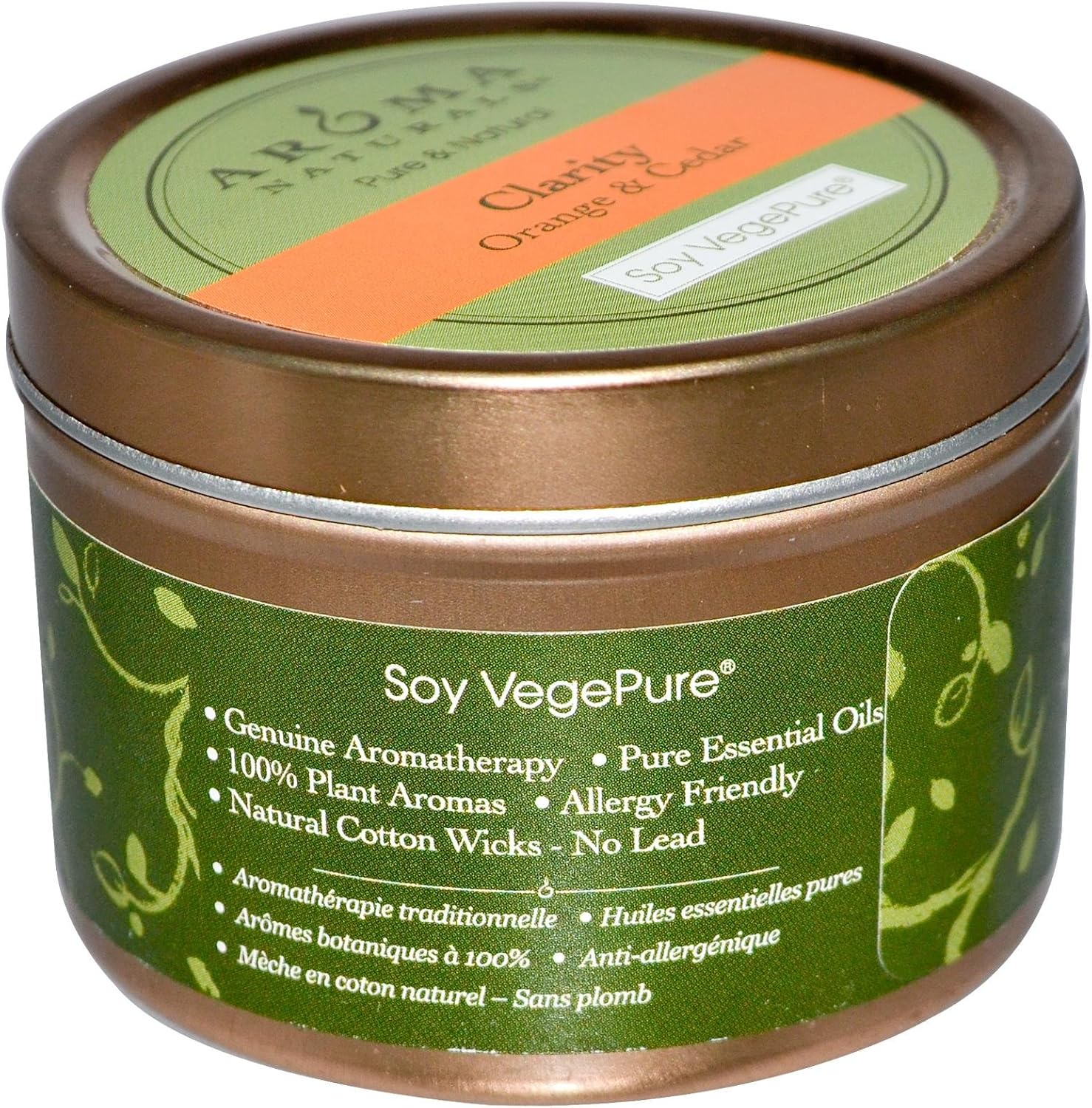 Aroma Naturals Soy VegePure Travel Tin Candle Clarity Orange Cedar 28 oz