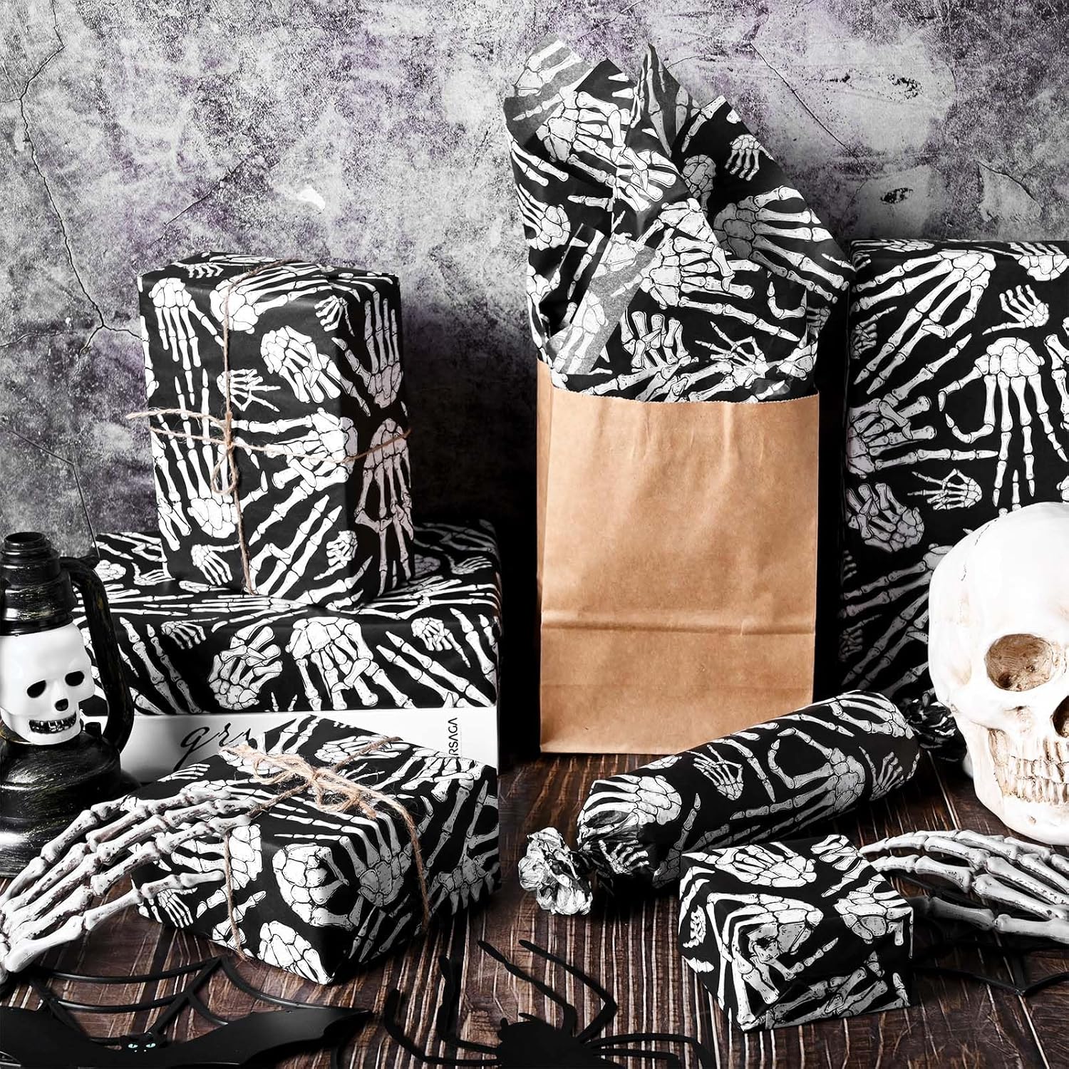 100 Sheets Halloween Tissue Paper 20x14 Inches Skeleton Design