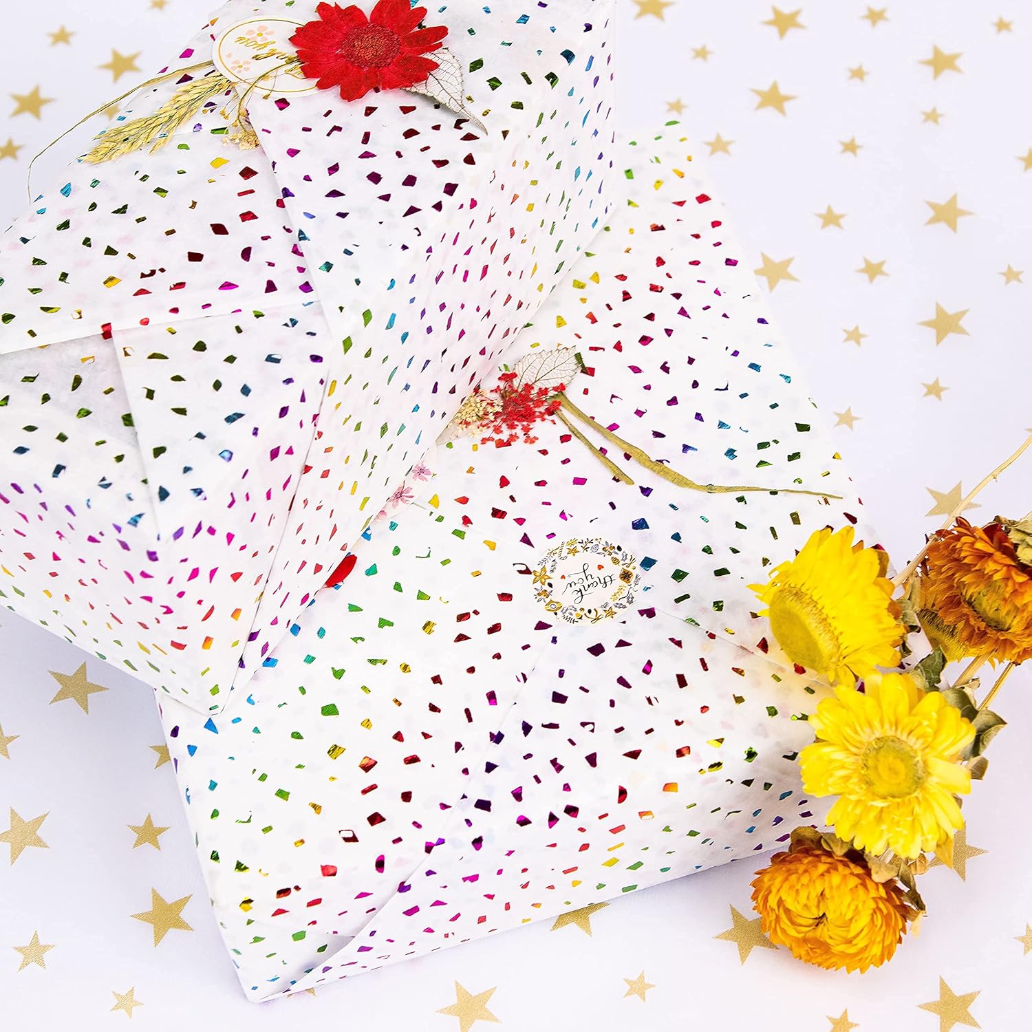 MR FIVE 25 Sheets Rainbow Glitter Tissue Paper for Gift Wrapping