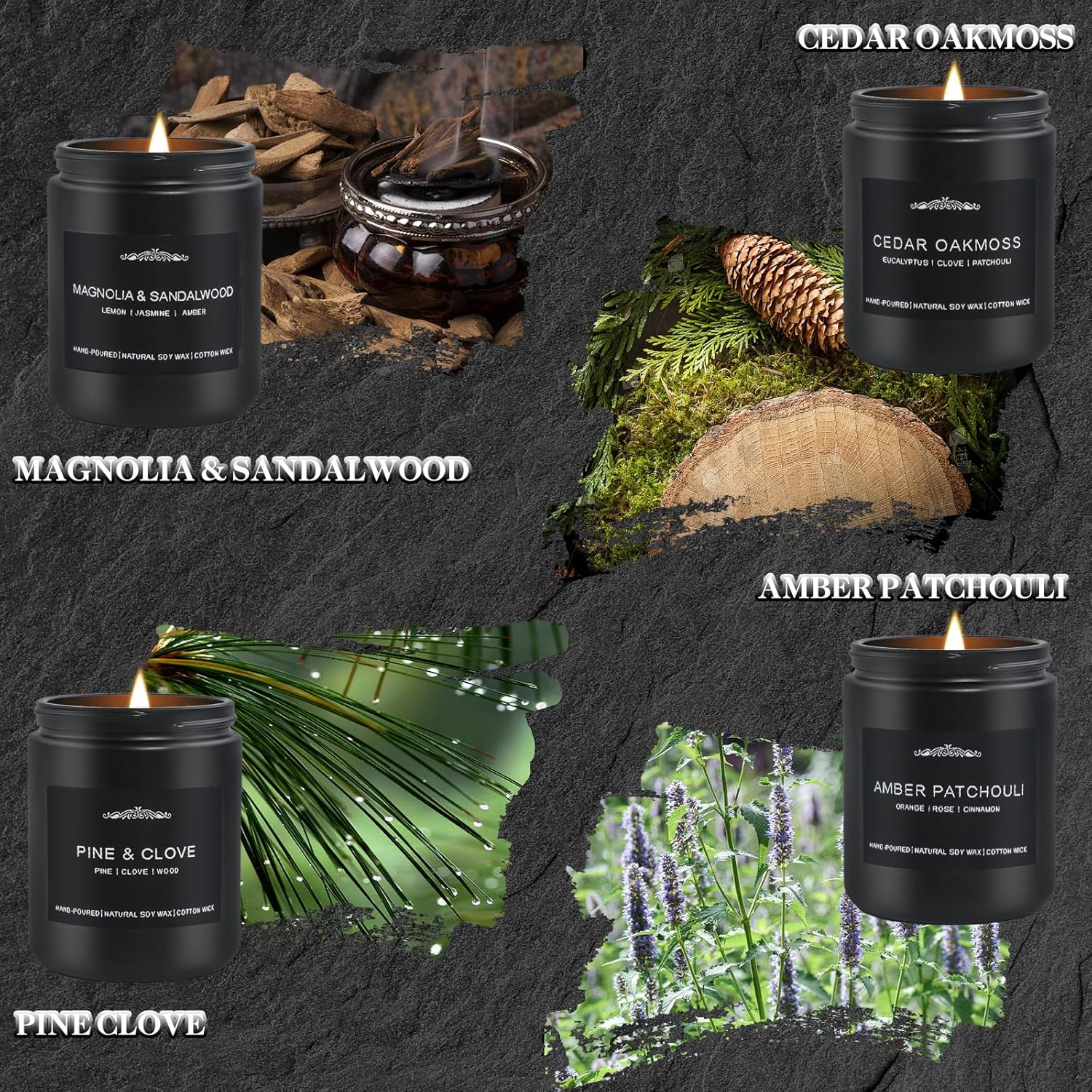 Feibao Men Scented Candle Set - 4 Pack Black Jar Candles