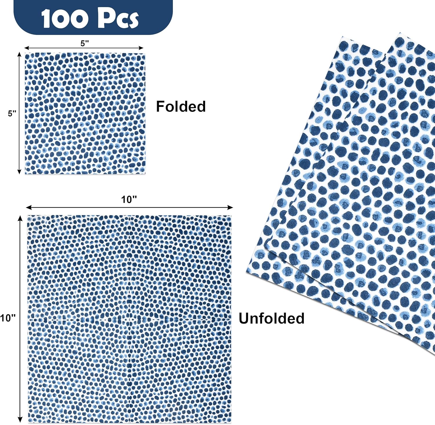 Gift Boutique 100 Pc Blue Dot Disposable Napkins for Parties