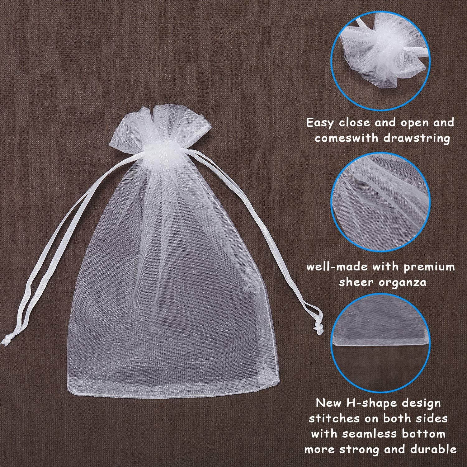 WenTao 100PCS 4x6 White Sheer Organza Bags with Drawstring