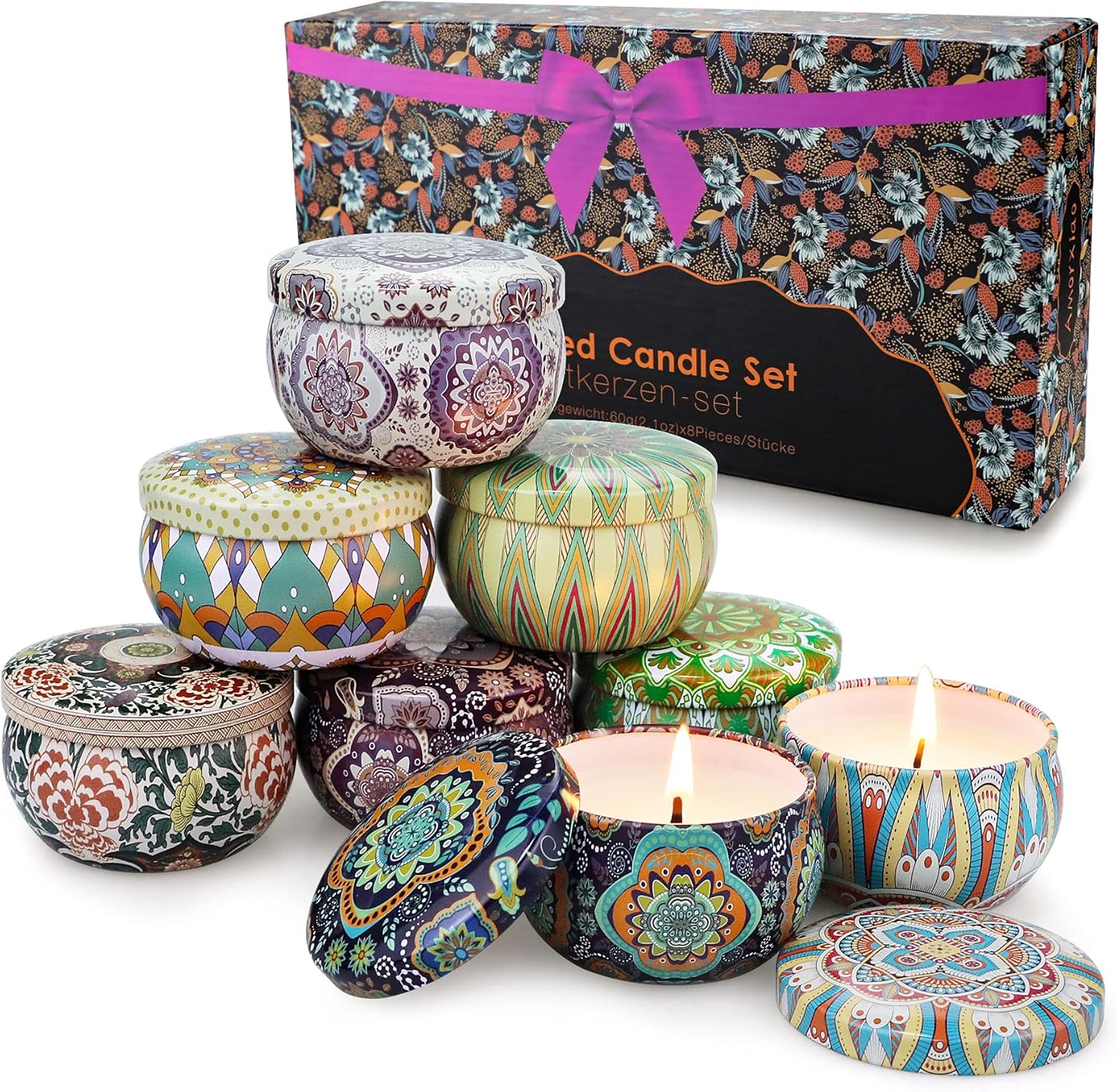 8 Pack Aromatherapy Scented Candles Set for Stress Relief and Relaxation