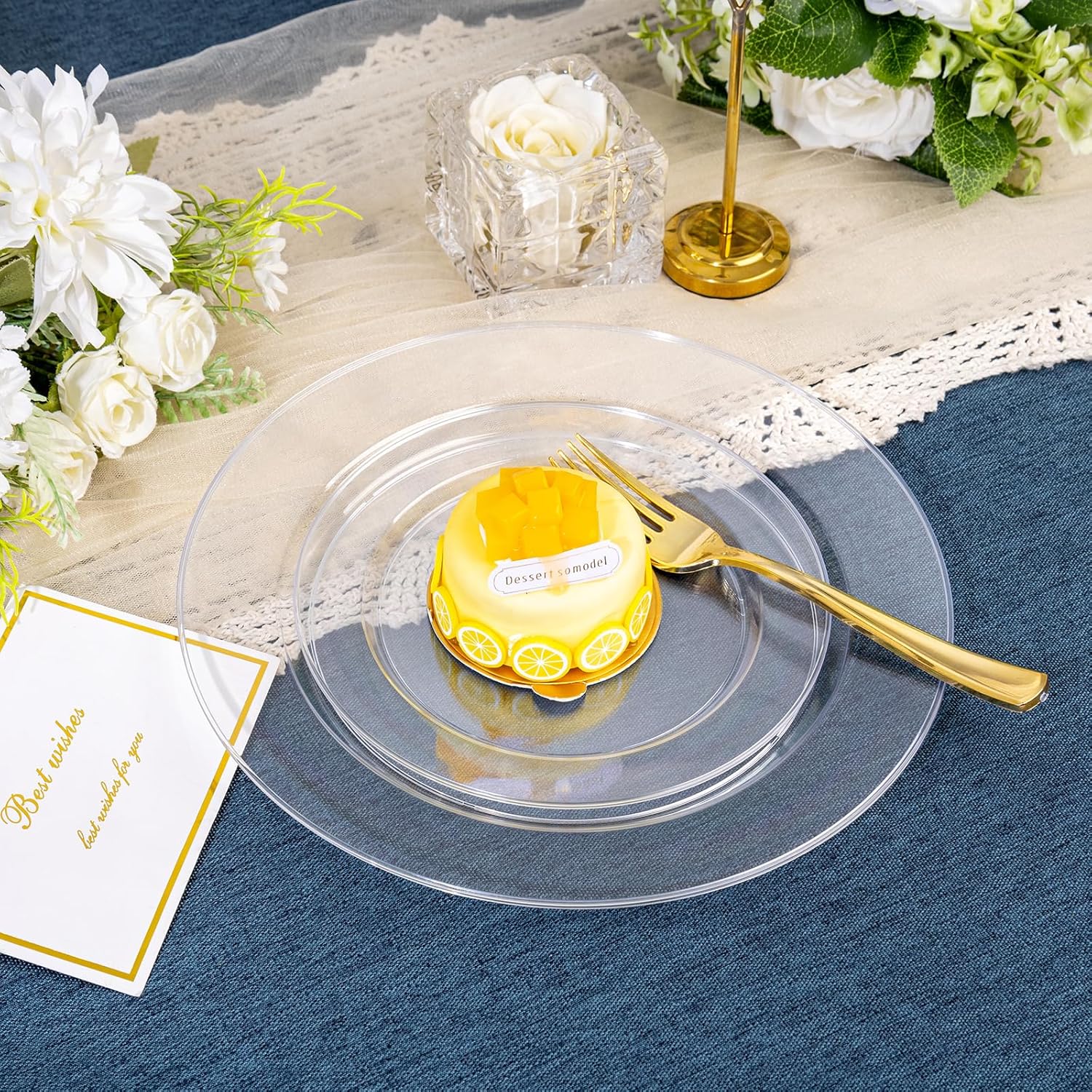 FLOWERCAT 200PCS Clear Plastic Plates for Parties