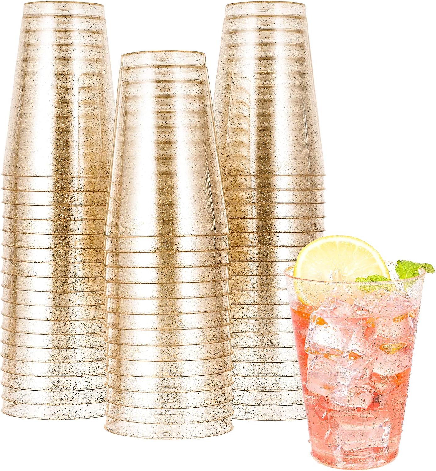 JOLLY CHEF 14 oz 50 Pack Gold Glitter Plastic Cups
