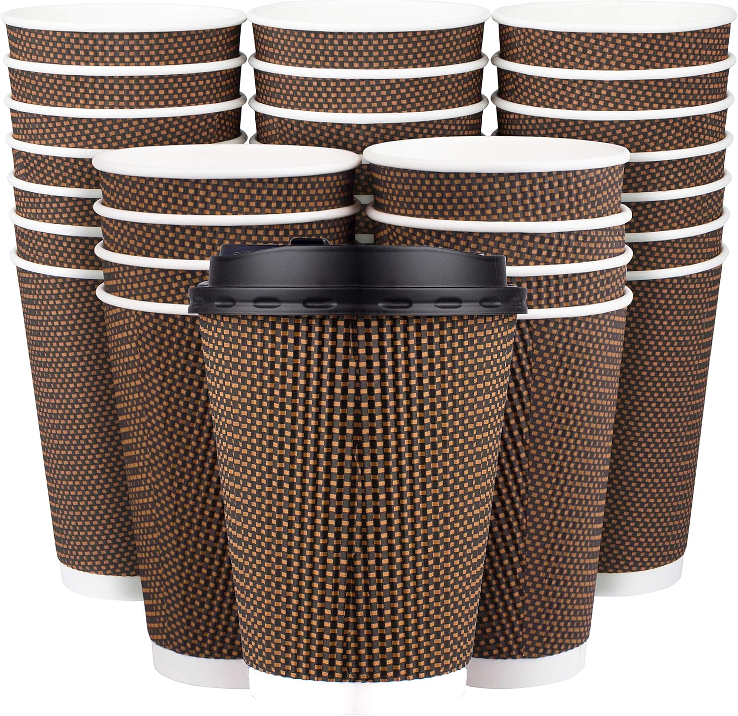 Promora 12 oz Brown Coffee Cups With Lids 80 Pack