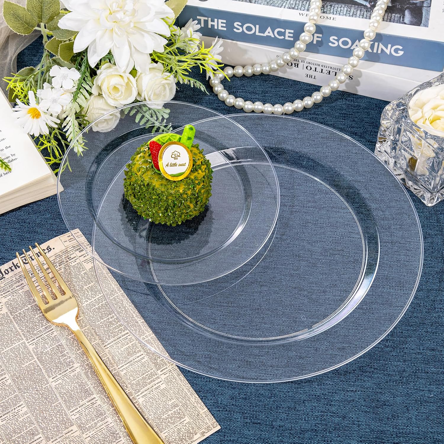 FLOWERCAT 200PCS Clear Plastic Plates for Parties