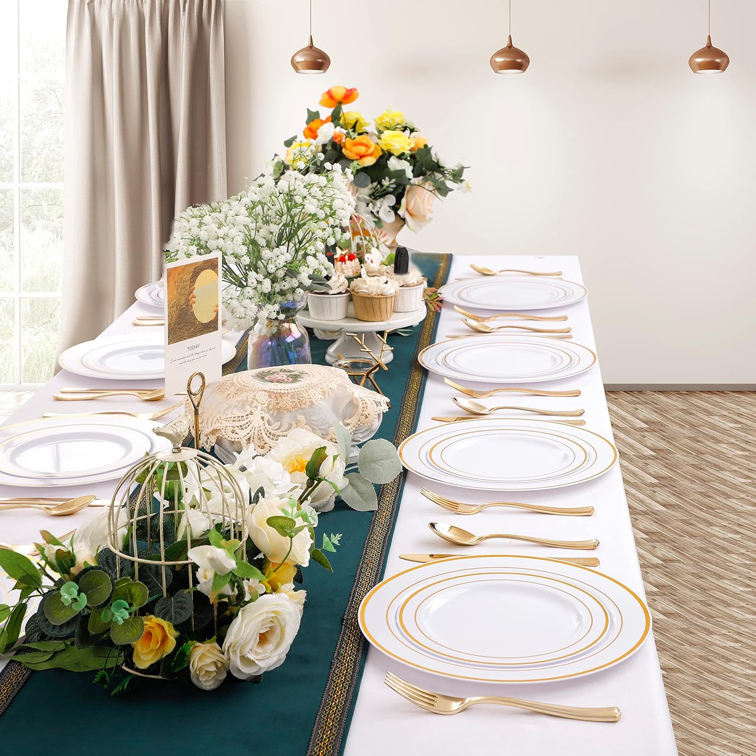 102 Piece Gold Plastic Plates Set Disposable Party Plates