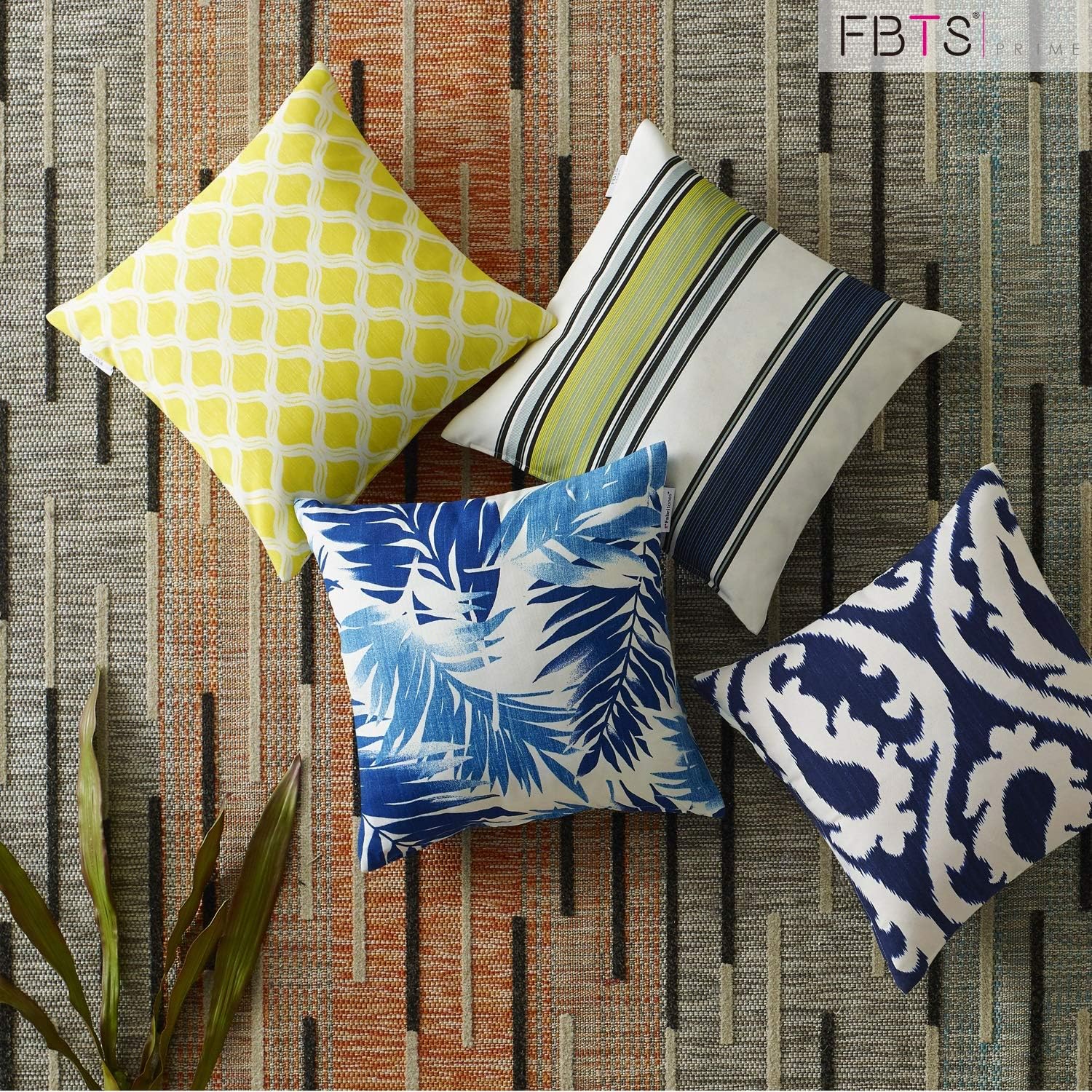 Fabritones 2 Pack Navy Paisley Outdoor Throw Pillows with Inserts 18x18 Inch