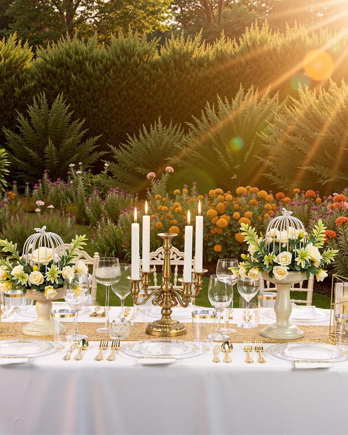 Nervure 175PCS Clear Gold Plastic Plates Set for 25 Guests